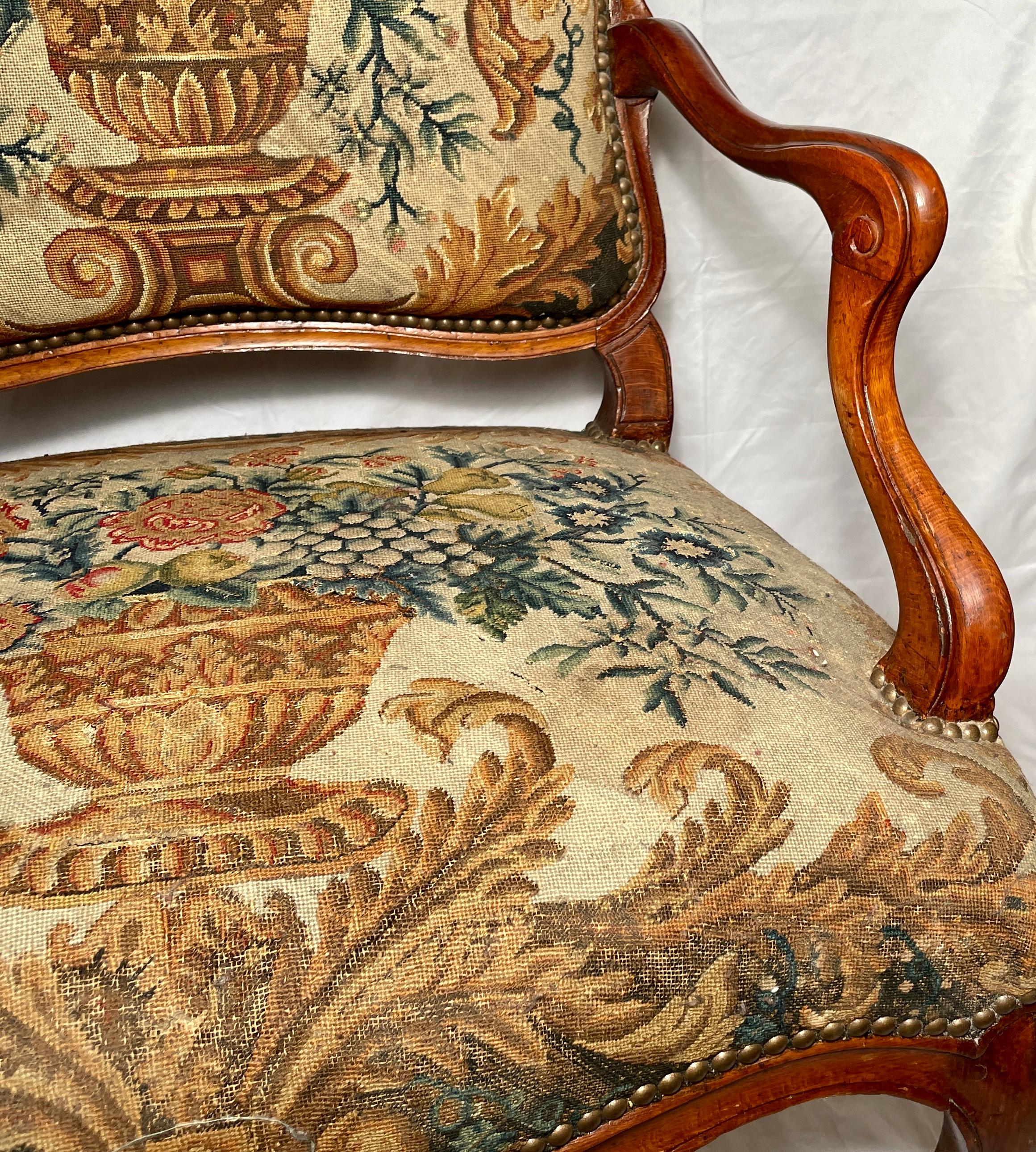 Antique 19th Century French Carved Walnut Needlepoint Armchair. For Sale 3