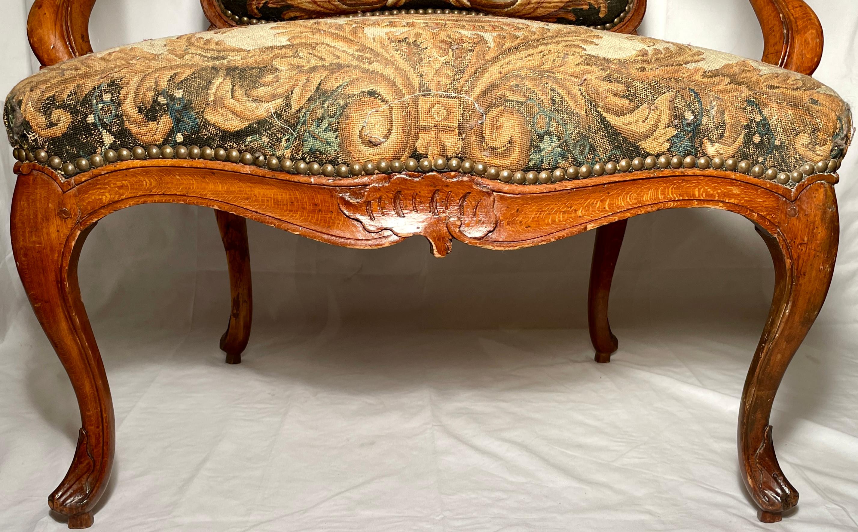 Antique 19th Century French Carved Walnut Needlepoint Armchair. For Sale 5