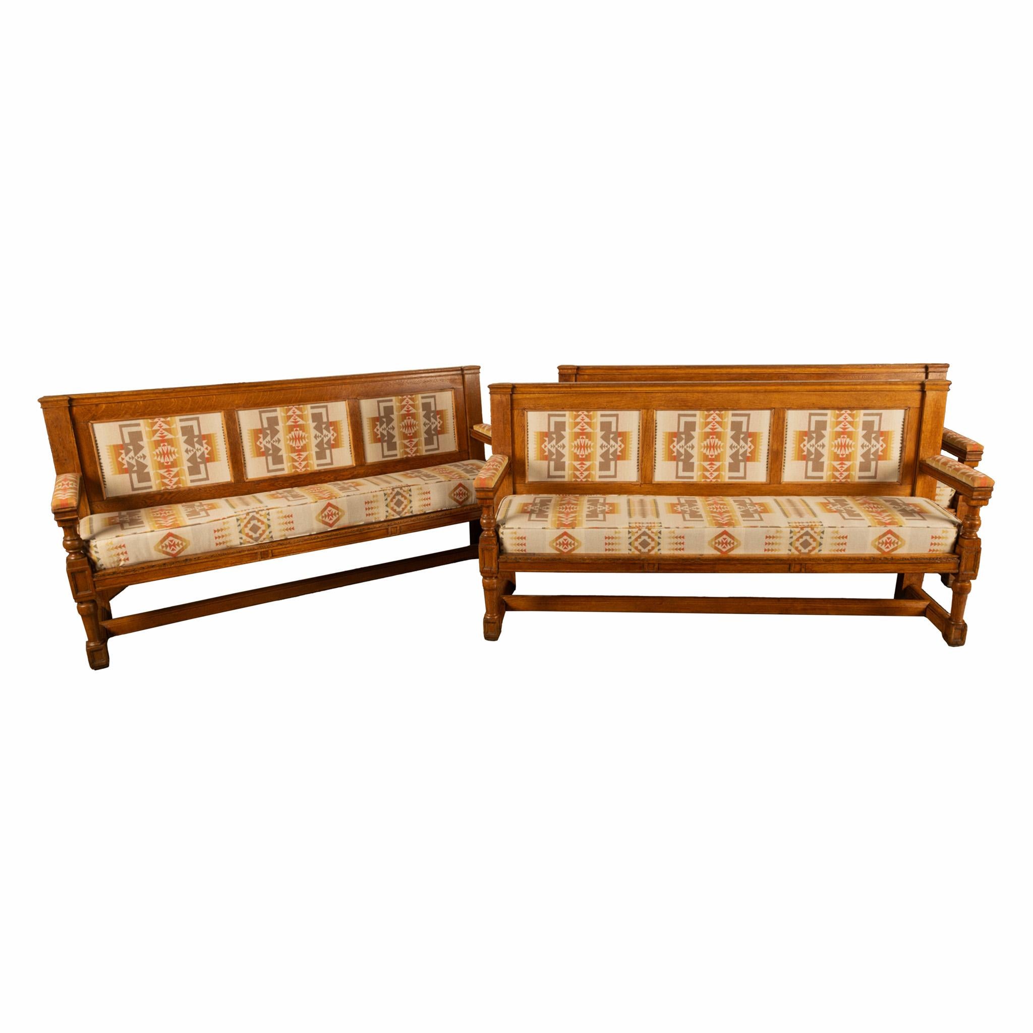 Antique Banc en chêne français du 19ème siècle Pendleton Chief Joseph Fabric 1880 en vente 6