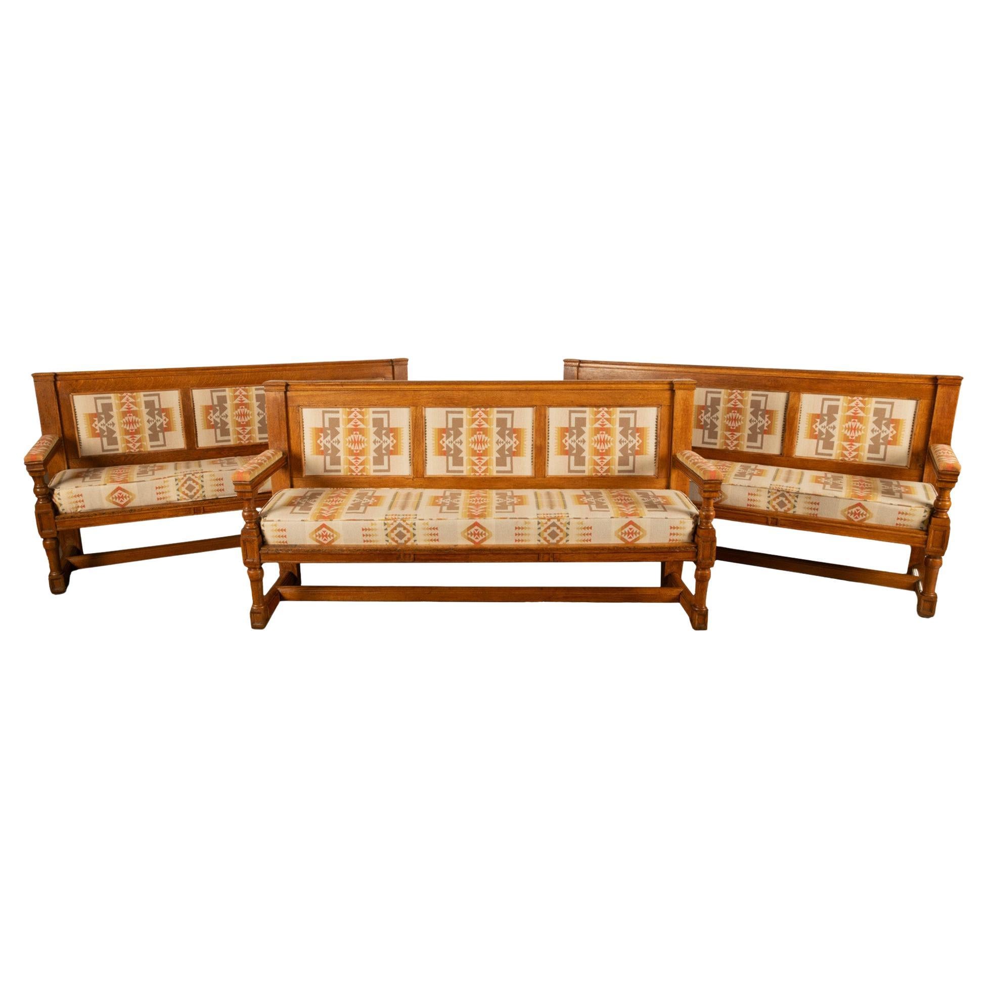 Antique Banc en chêne français du 19ème siècle Pendleton Chief Joseph Fabric 1880 en vente 7