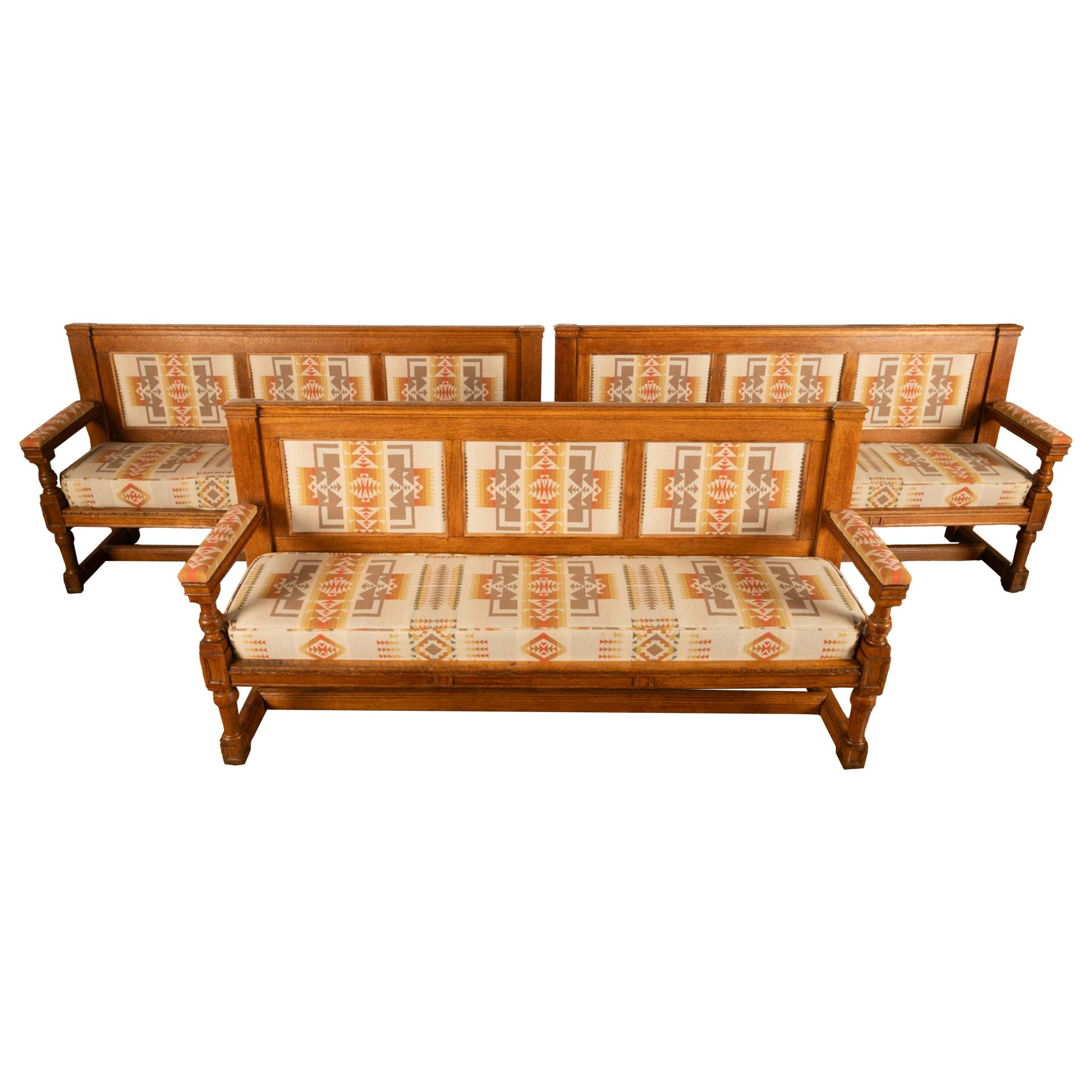 Antique Banc en chêne français du 19ème siècle Pendleton Chief Joseph Fabric 1880 en vente 8