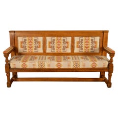 Antique 19th Century French Oak Bench Pew Pendleton Chief Joseph Fabric 1880