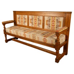 Antique 19th Century French Oak Bench Pew Pendleton Chief Joseph Fabric 1880