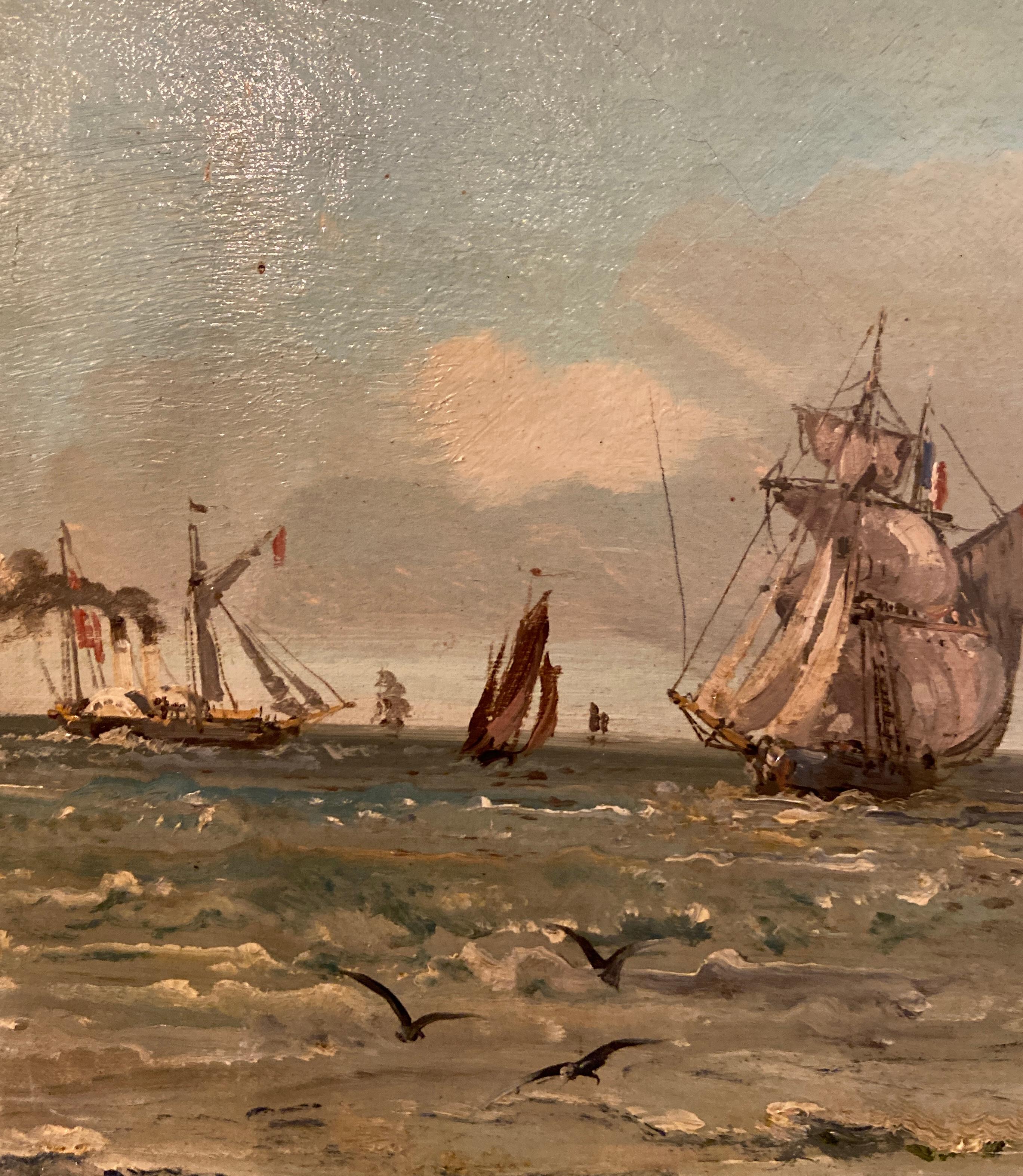 Antique 19th Century French Oil on Canvas Framed Maritime Painting In Good Condition For Sale In New Orleans, LA