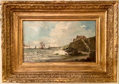 Antique 19th Century French Oil on Canvas Framed Maritime Painting