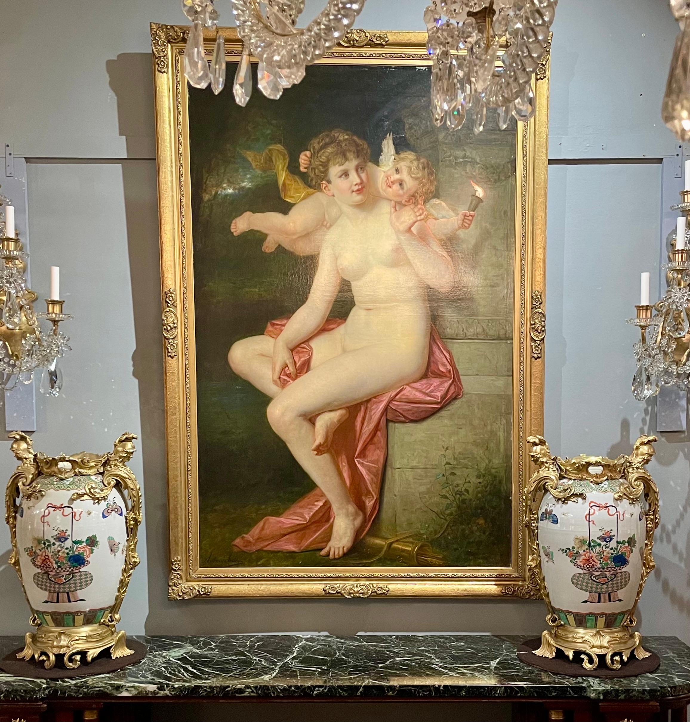 Antique French 19. Jahrhundert Öl auf Leinwand Gemälde von A. Serres, Venus & Amor. im Angebot 6