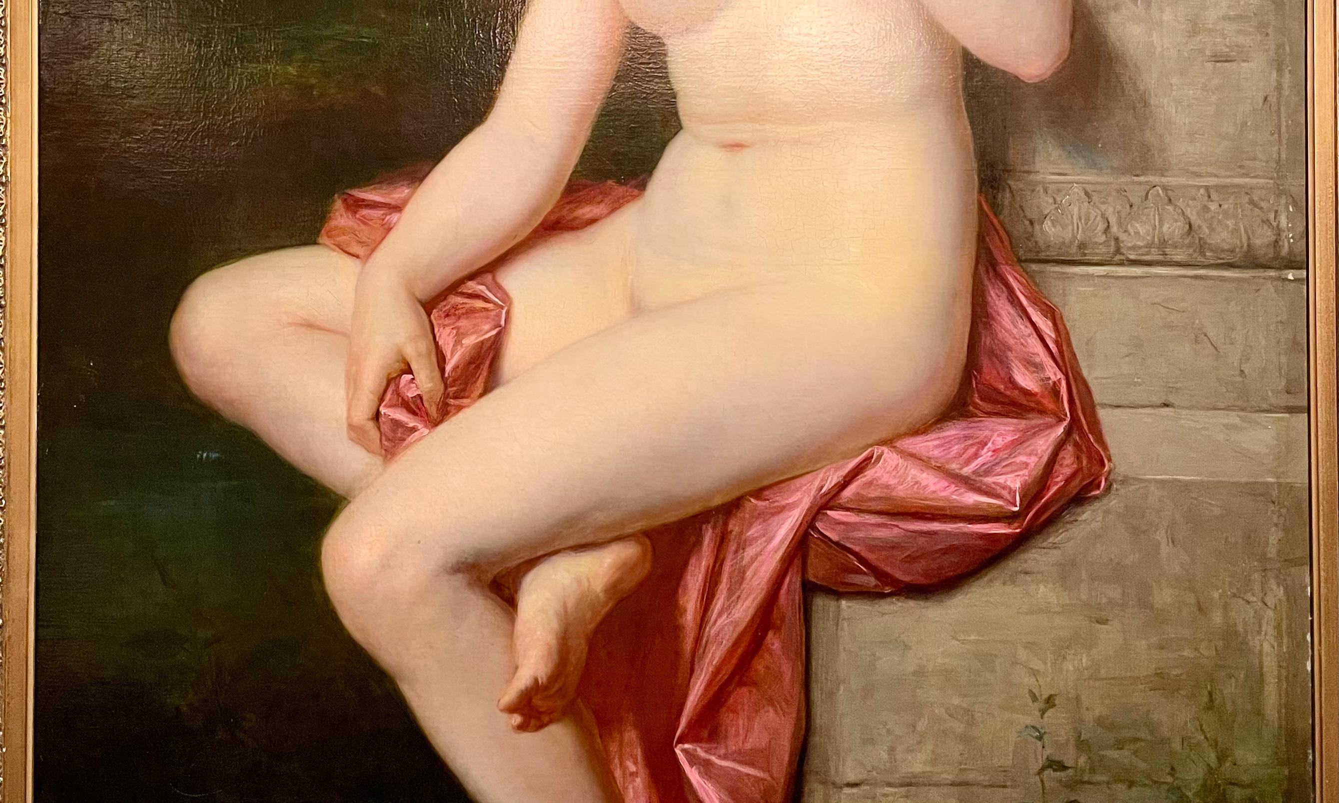 Antique French 19. Jahrhundert Öl auf Leinwand Gemälde von A. Serres, Venus & Amor. im Angebot 1