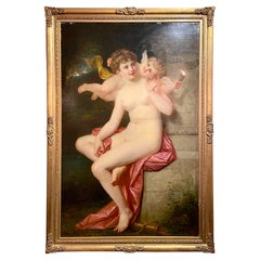 Antique 19th Century French Oil on Canvas Painting by A. Serres, Venus & Cupid.