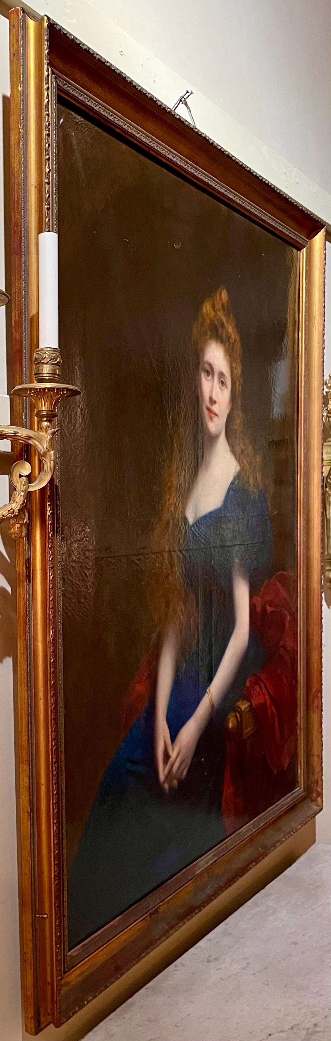 Antique 19th Century French Oil on Canvas Painting by Asti, Portrait einer Dame (19. Jahrhundert) im Angebot