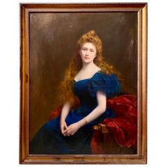 Antique 19th Century French Oil on Canvas Painting by Asti, Portrait of a Lady