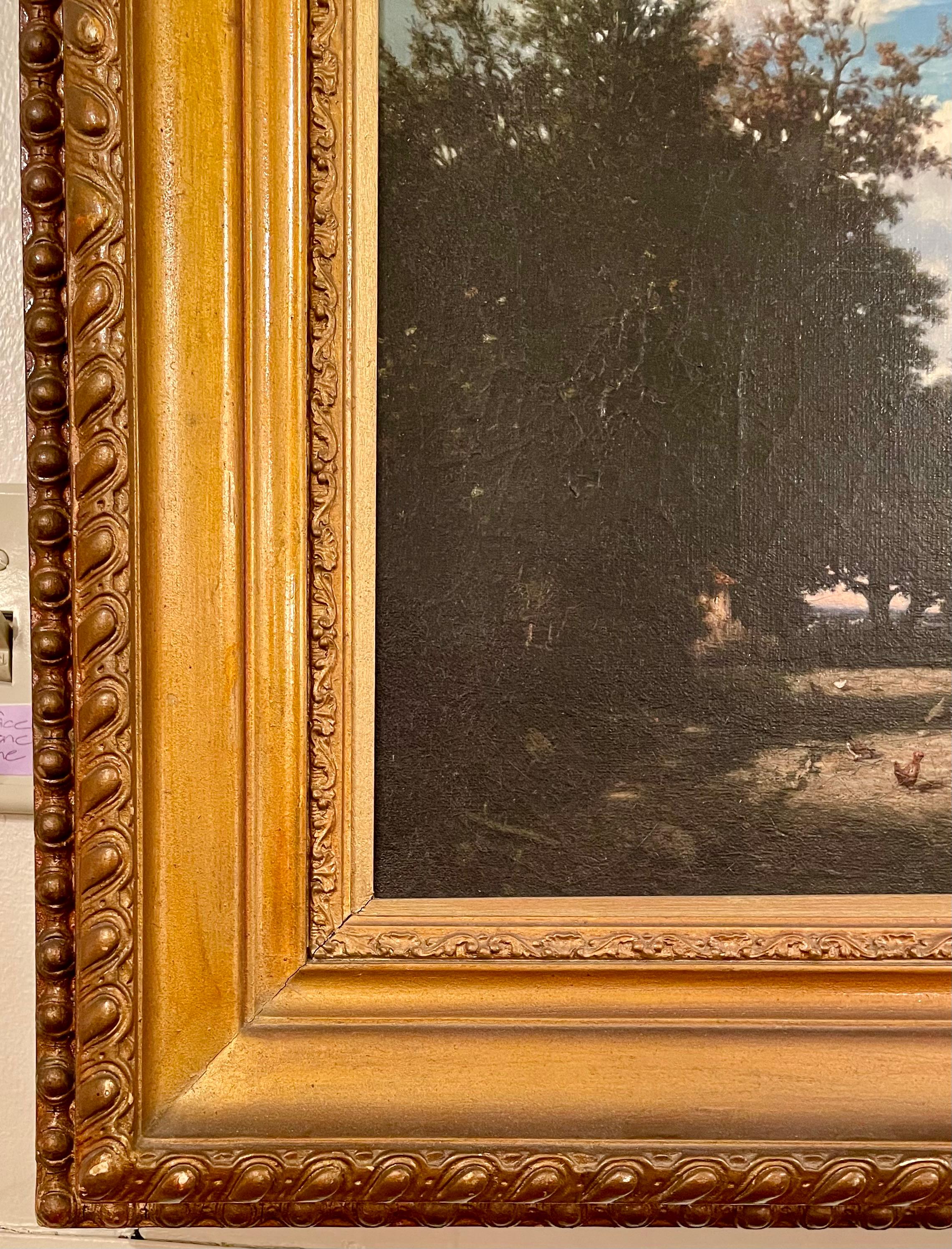 Ancienne peinture de paysage à l'huile sur toile du 19e siècle, signée 