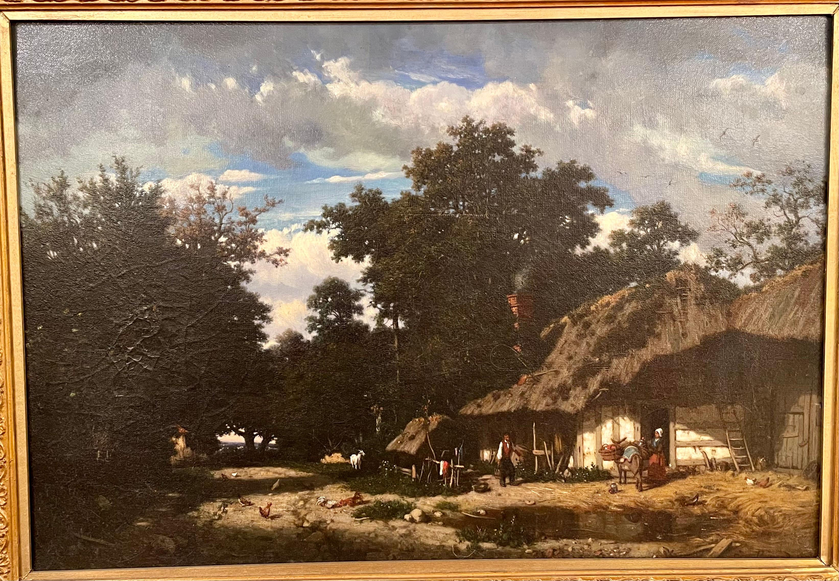 Français Antique peinture à l'huile sur toile française du 19ème siècle signée 
