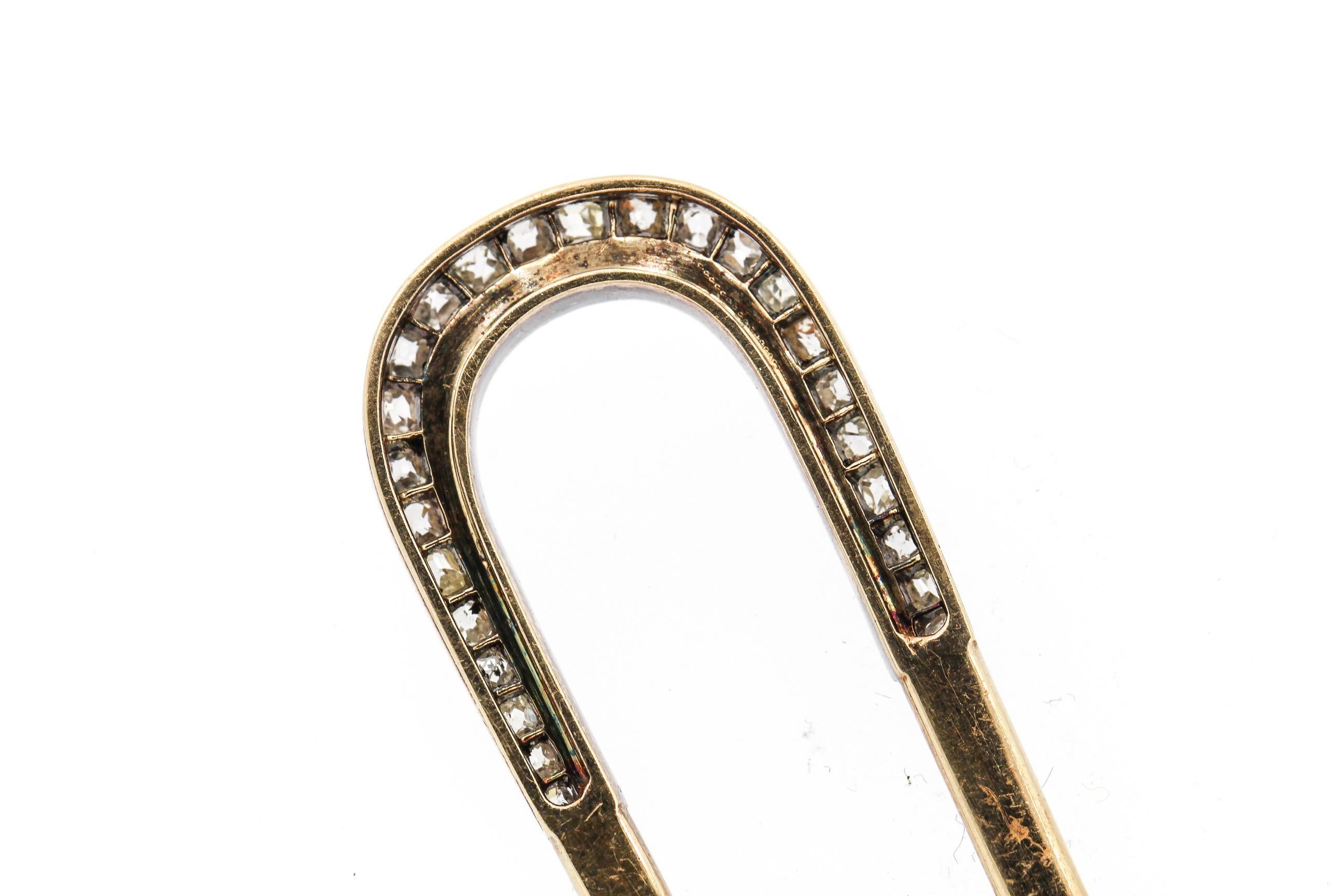 Antique 19th Century French Old Mine Cut Diamond Silver Gold Hair Fastener In Good Condition In New York, NY