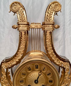 Antique 19th Century French Ormolu and Baccarat Crystal Lyre Shaped Clock