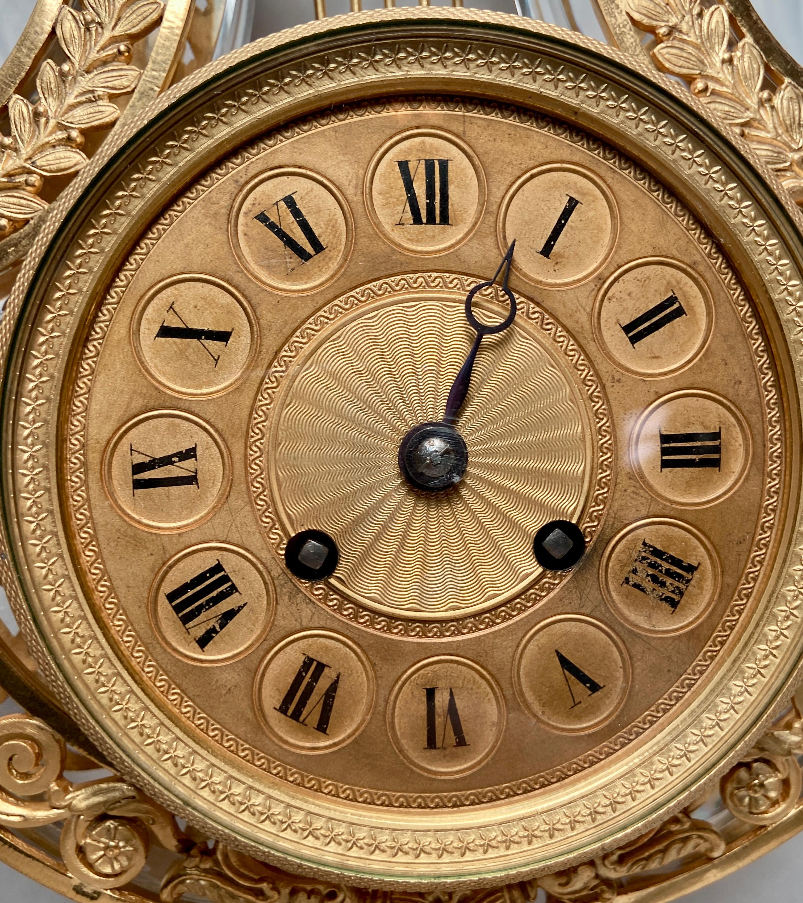 Antique 19th Century French Ormolu and Baccarat Crystal Lyre Shaped Clock 2