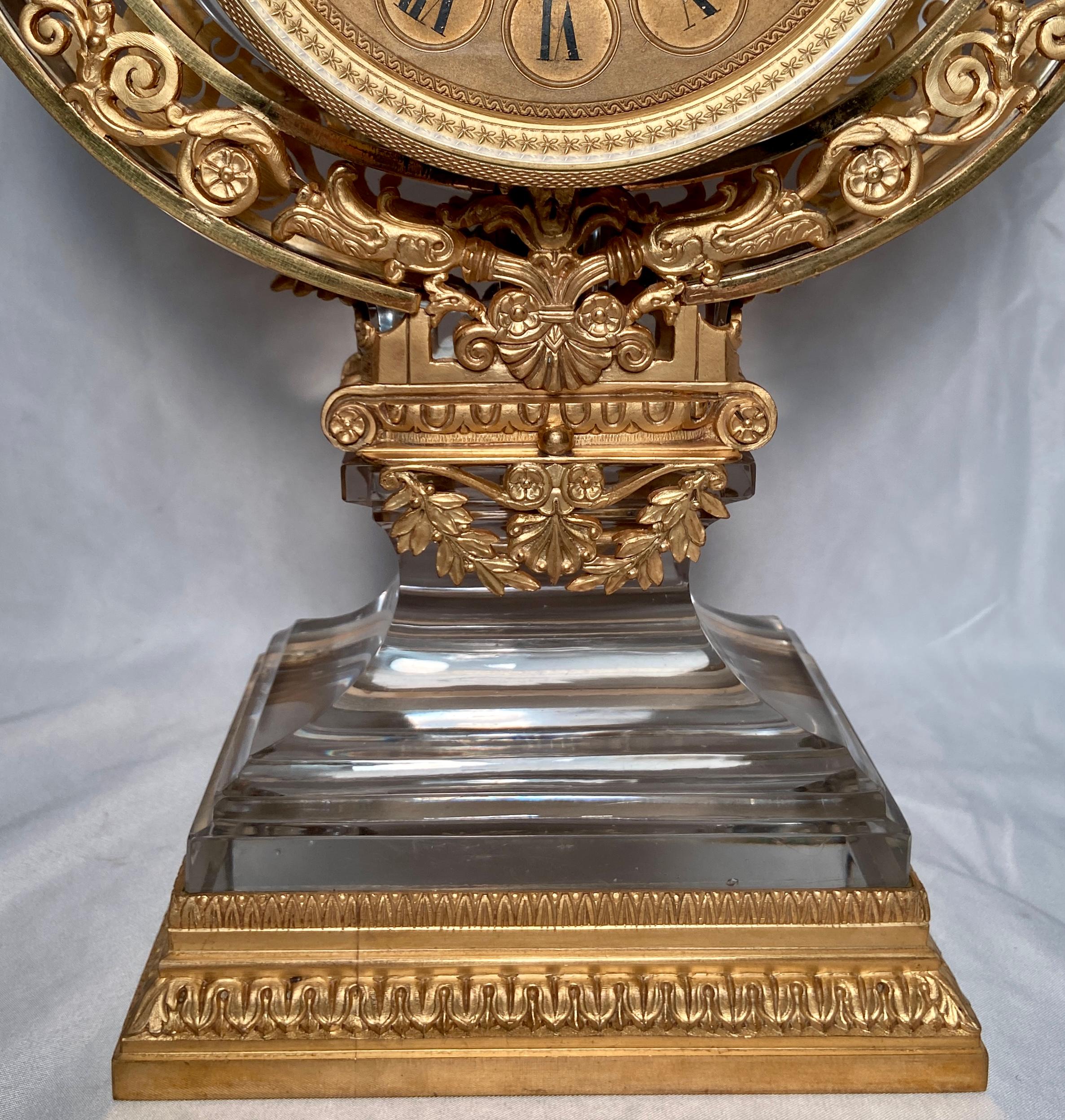 Antique 19th Century French Ormolu and Baccarat Crystal Lyre Shaped Clock 4