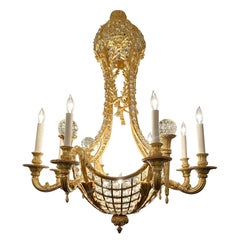 Antique 19th Century French Ormolu and Crystal Beaded Chandelier.
