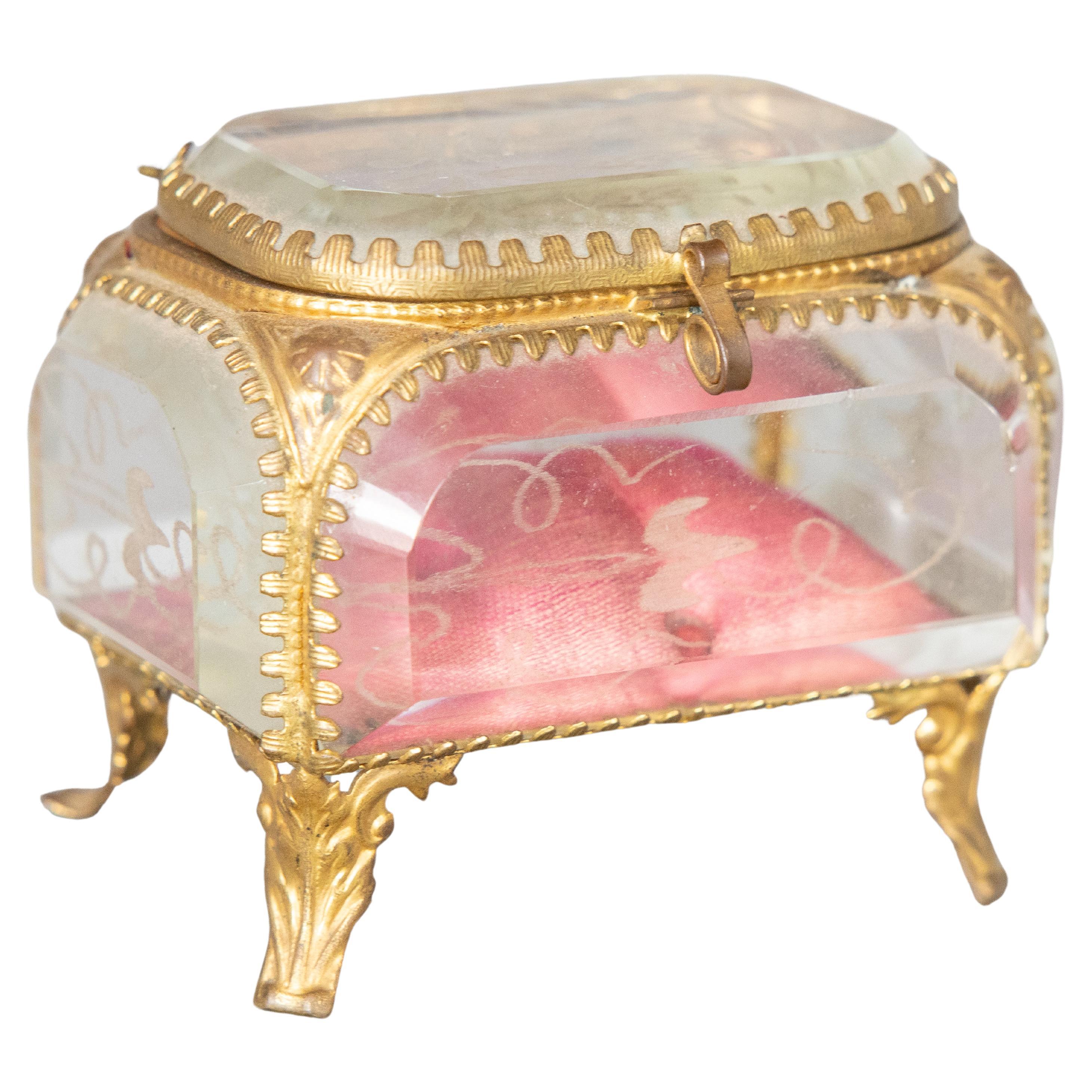 Antique 19th Century French Ormolu Beveled Glass Trinket Box