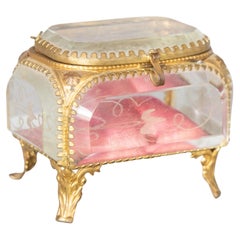 Antique 19th Century French Ormolu Beveled Glass Trinket Box