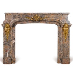 Antique 19th Century French Ormolu Mounted Caravaggio Marble Fireplace c.1880