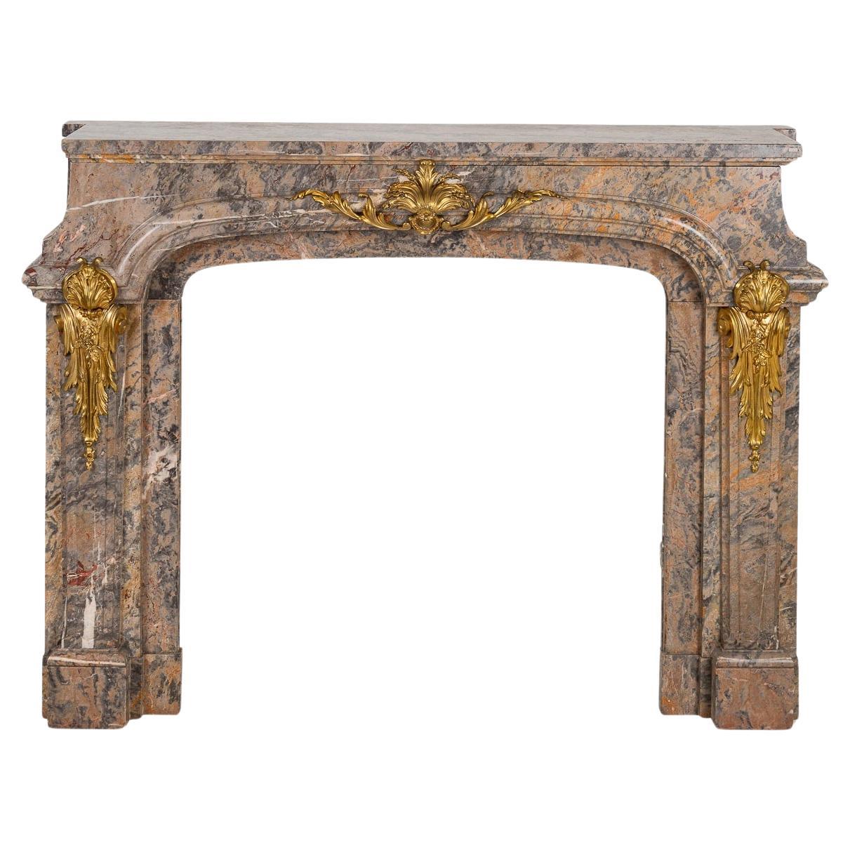 Antique 19th Century French Ormolu Mounted Caravaggio Marble Fireplace c.1880 For Sale