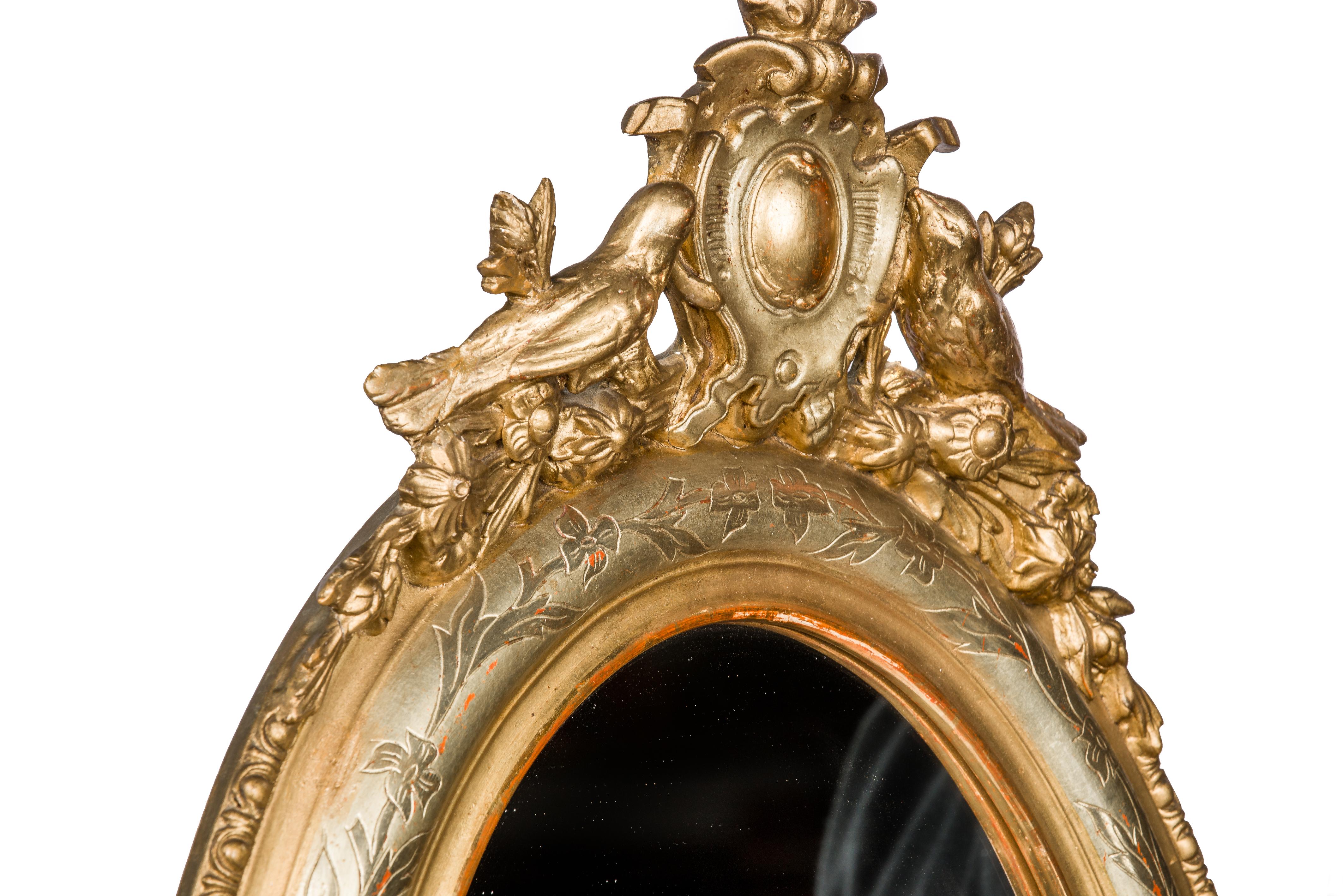 Antique 19th Century French Oval Gold Gilt Louis Philippe Mirror with Crest 1