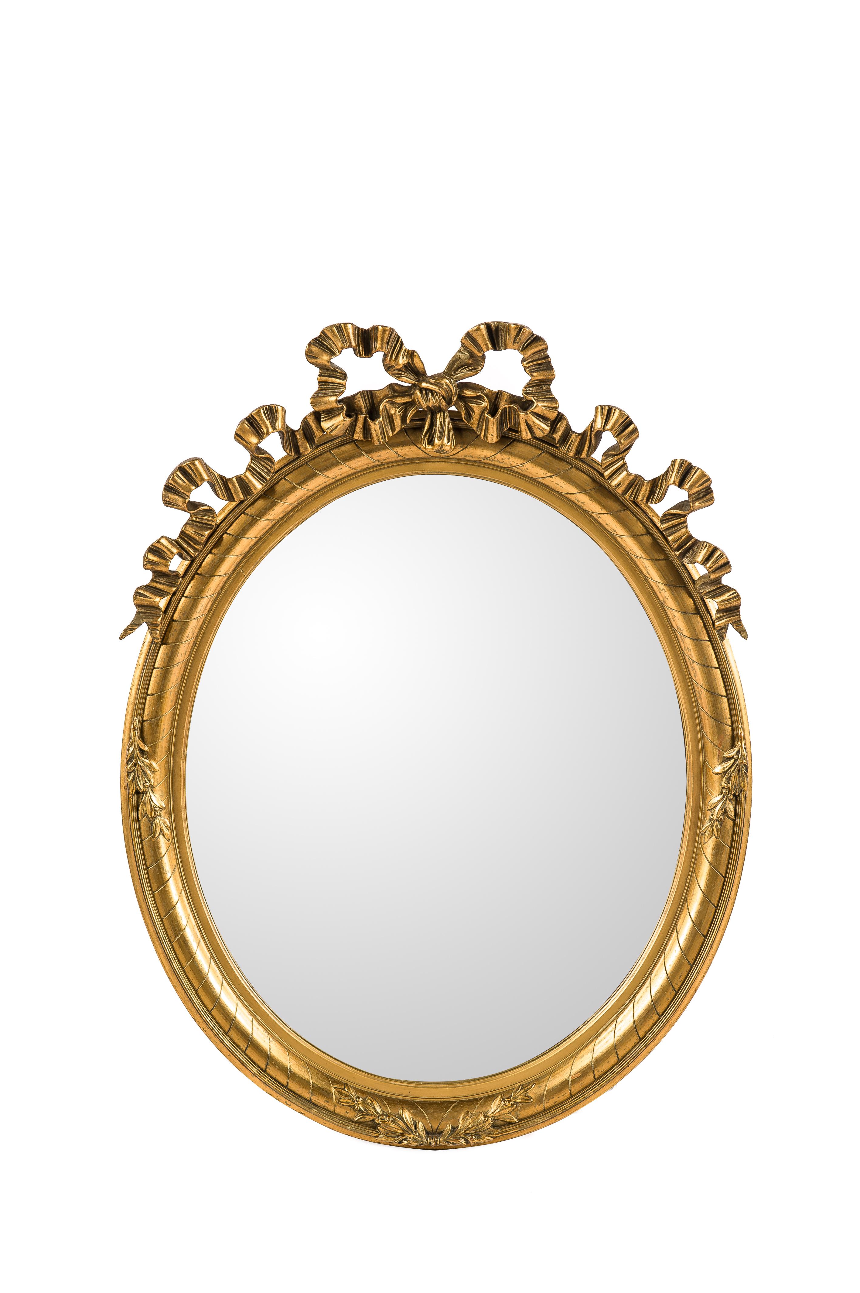 Antique 19th century French Oval gold leaf gilt Louis Seize mirror  In Good Condition In Casteren, NL