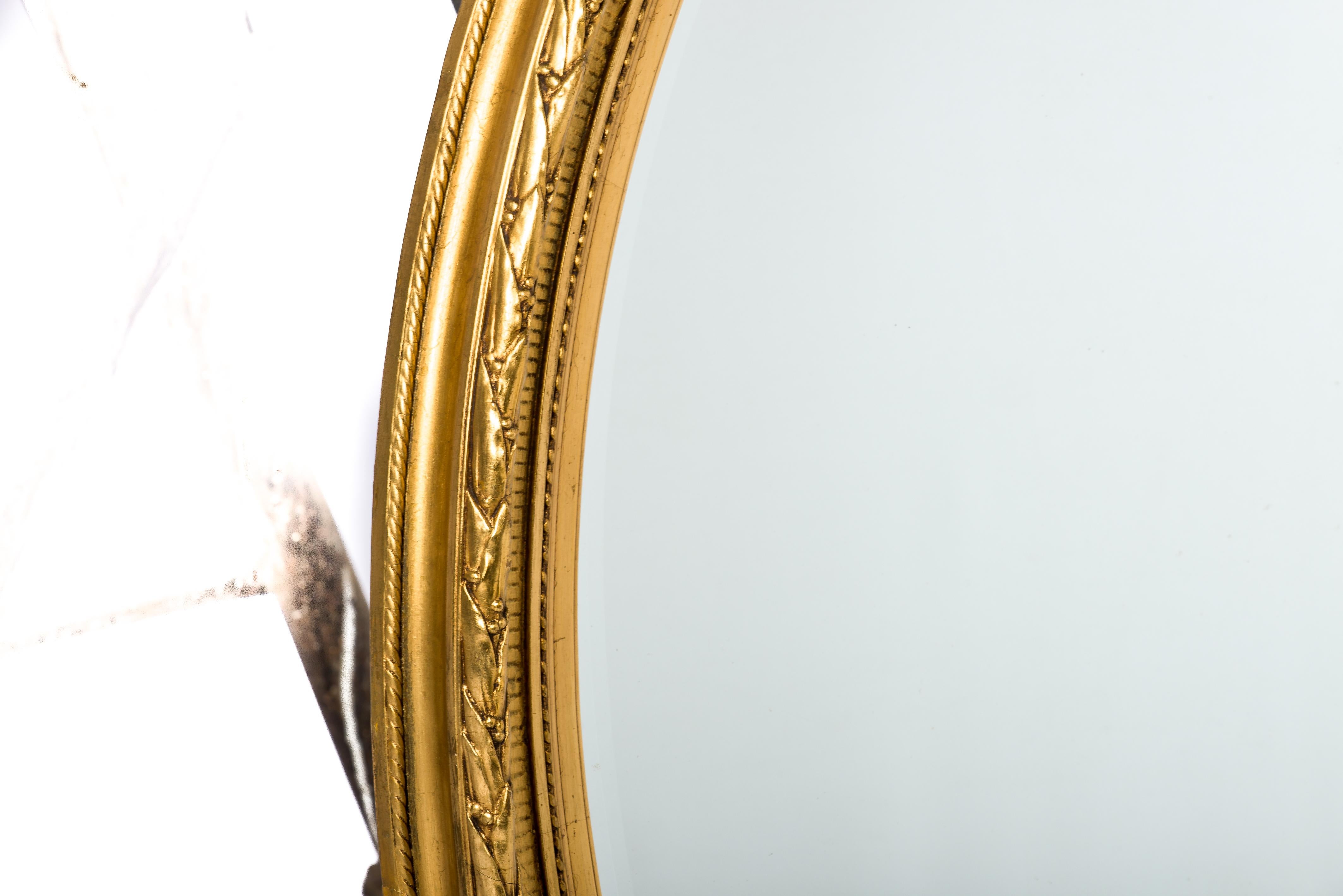 Gesso Antique 19th Century French Oval Gold Leaf Gilt Louis Seize or Empire Mirror For Sale