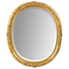 Antique 19th Century French Oval Gold Leaf Gilt Mirror with Faceted Glass