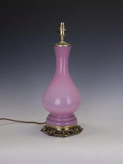 Antique 19th Century French Pink Opaline Glass Baluster Table Lamp