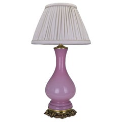 Antique 19th Century French Pink Opaline Glass Baluster Table Lamp