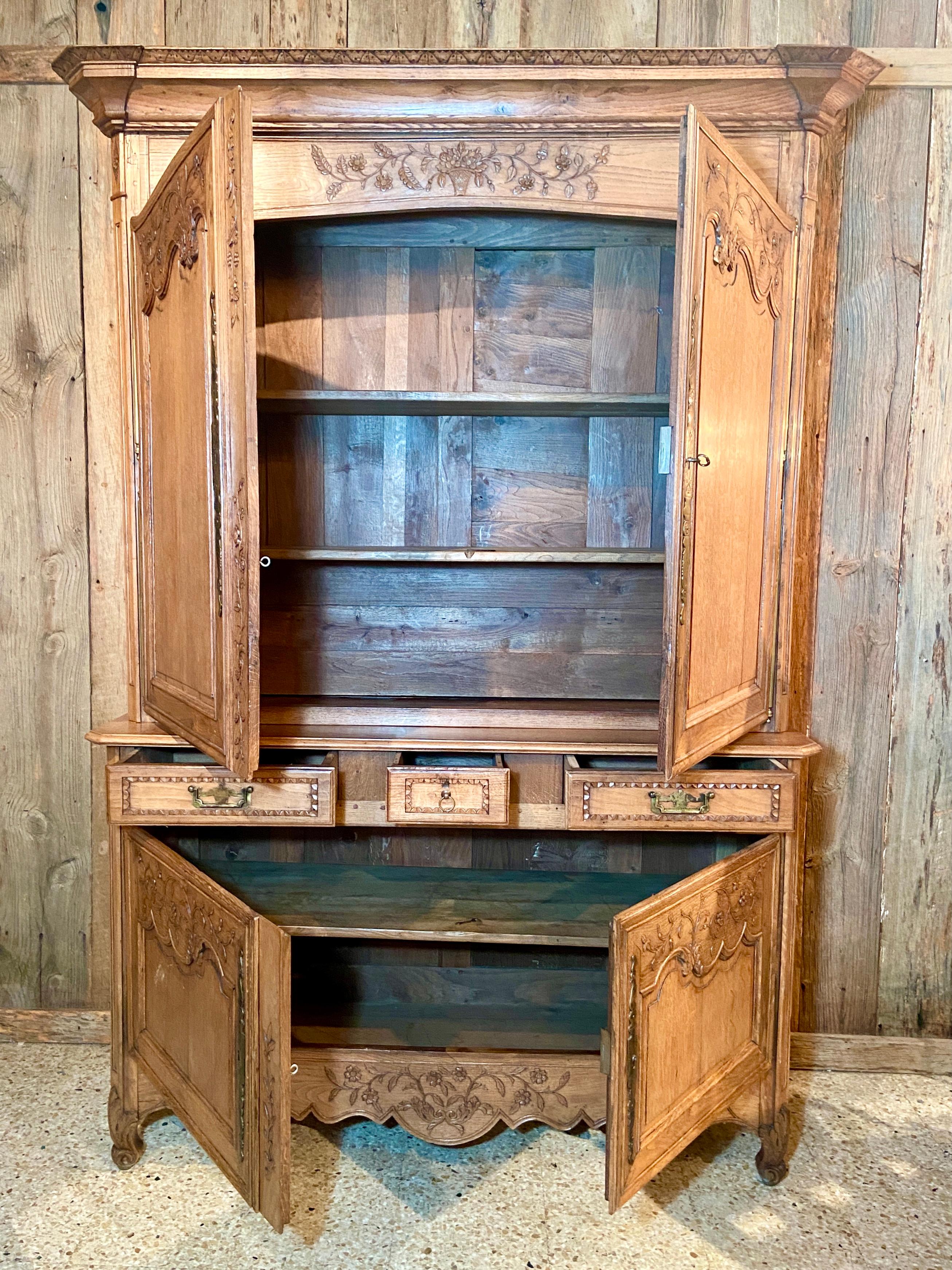 Antique 19th Century French Provincial Carved Beechwood Buffet / Storage Cabinet For Sale 1
