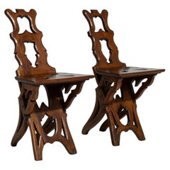Antique 19th Century French Provincial Curule Chairs, Dark Wood Pair