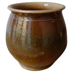 Antique 19th Century French Provincial Honey Pot - Cerámica Petit Esmaltada Marrón