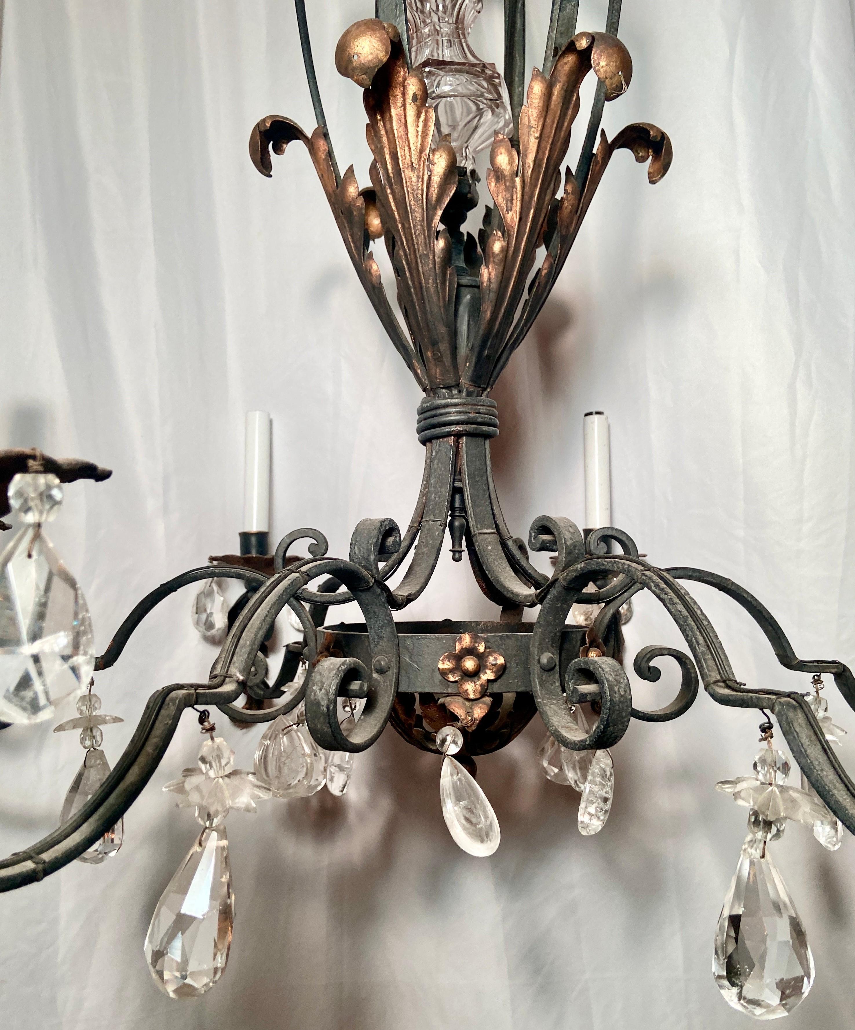 Antique 19th Century French Provincial Iron and Crystal Chandelier In Good Condition For Sale In New Orleans, LA