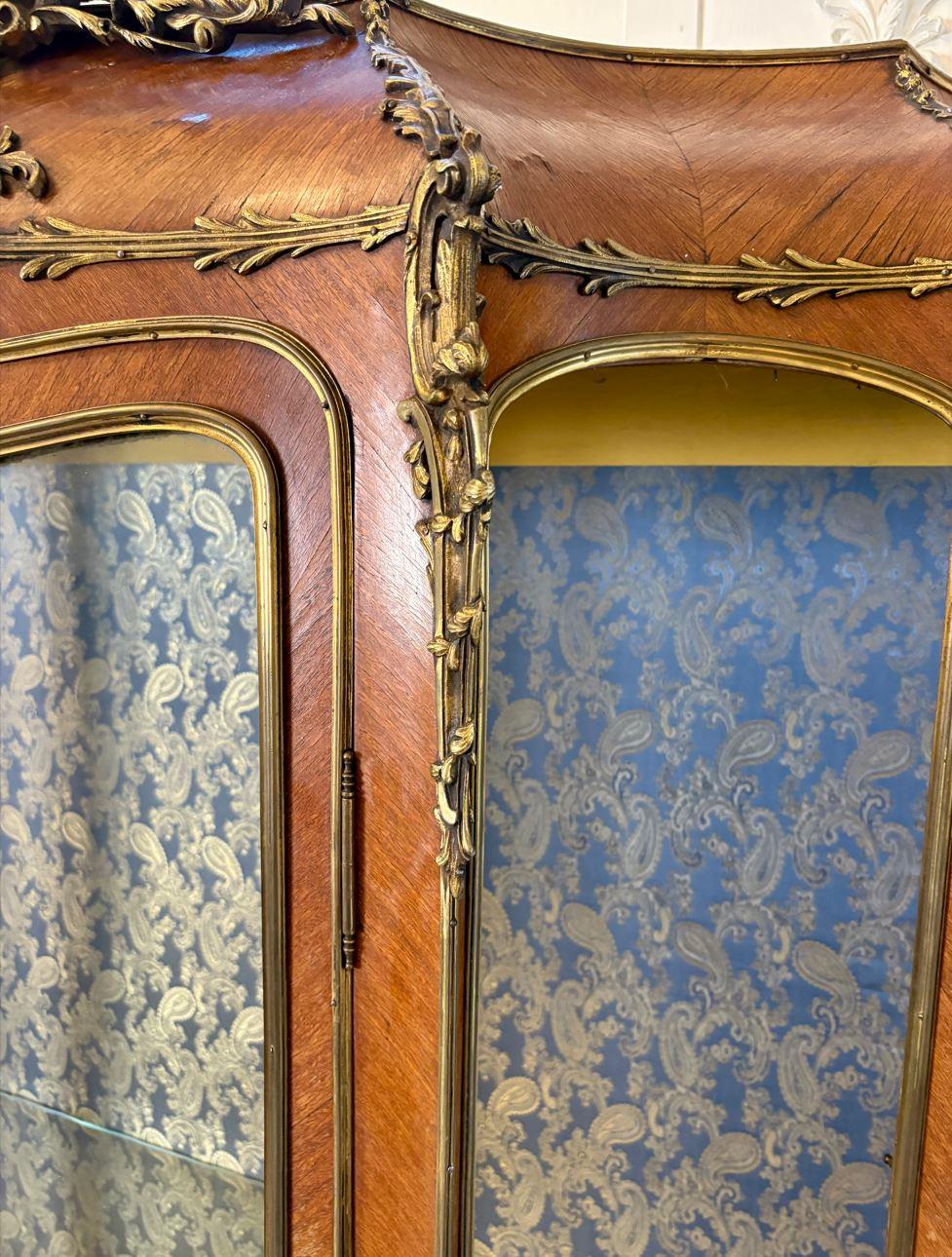 Ancienne vitrine à monture en bronze doré de qualité française du 19e siècle en vente 1