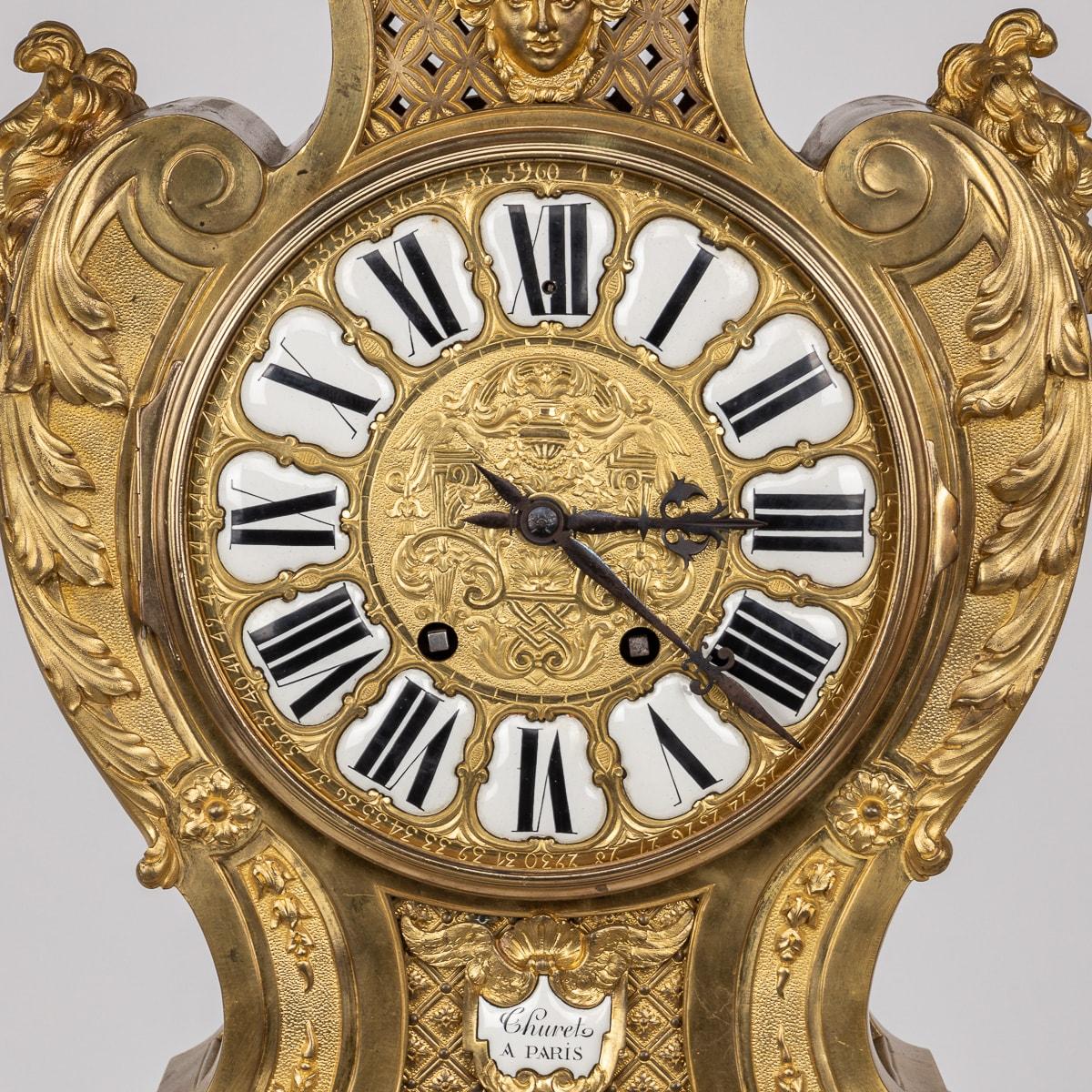 Bronze Horloge ancienne de style Régence française du 19ème siècle en bronze doré, Thuret A Paris en vente