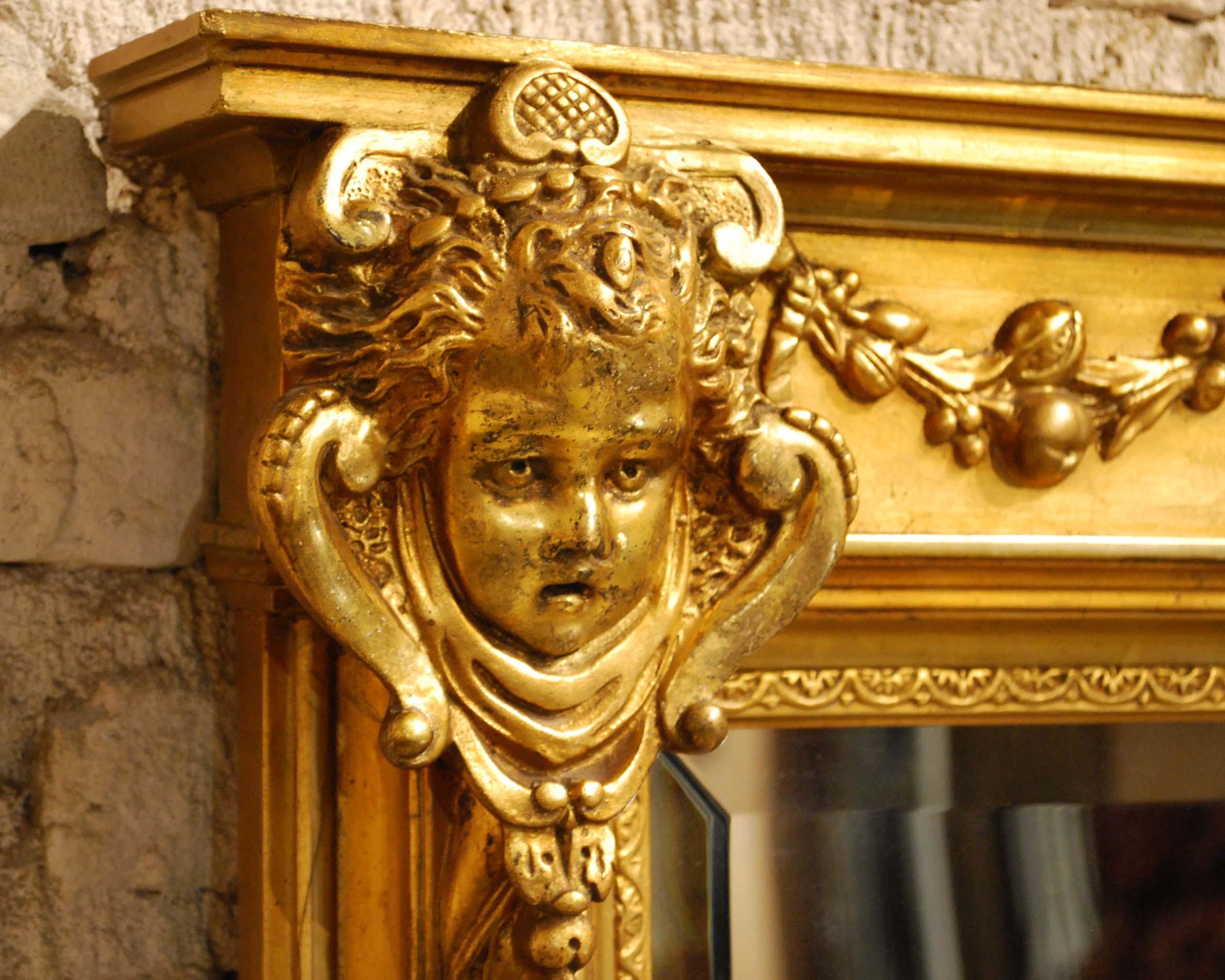 Antique 19th Century French Renaissance Rectangular Mirror with Cherubs 2
