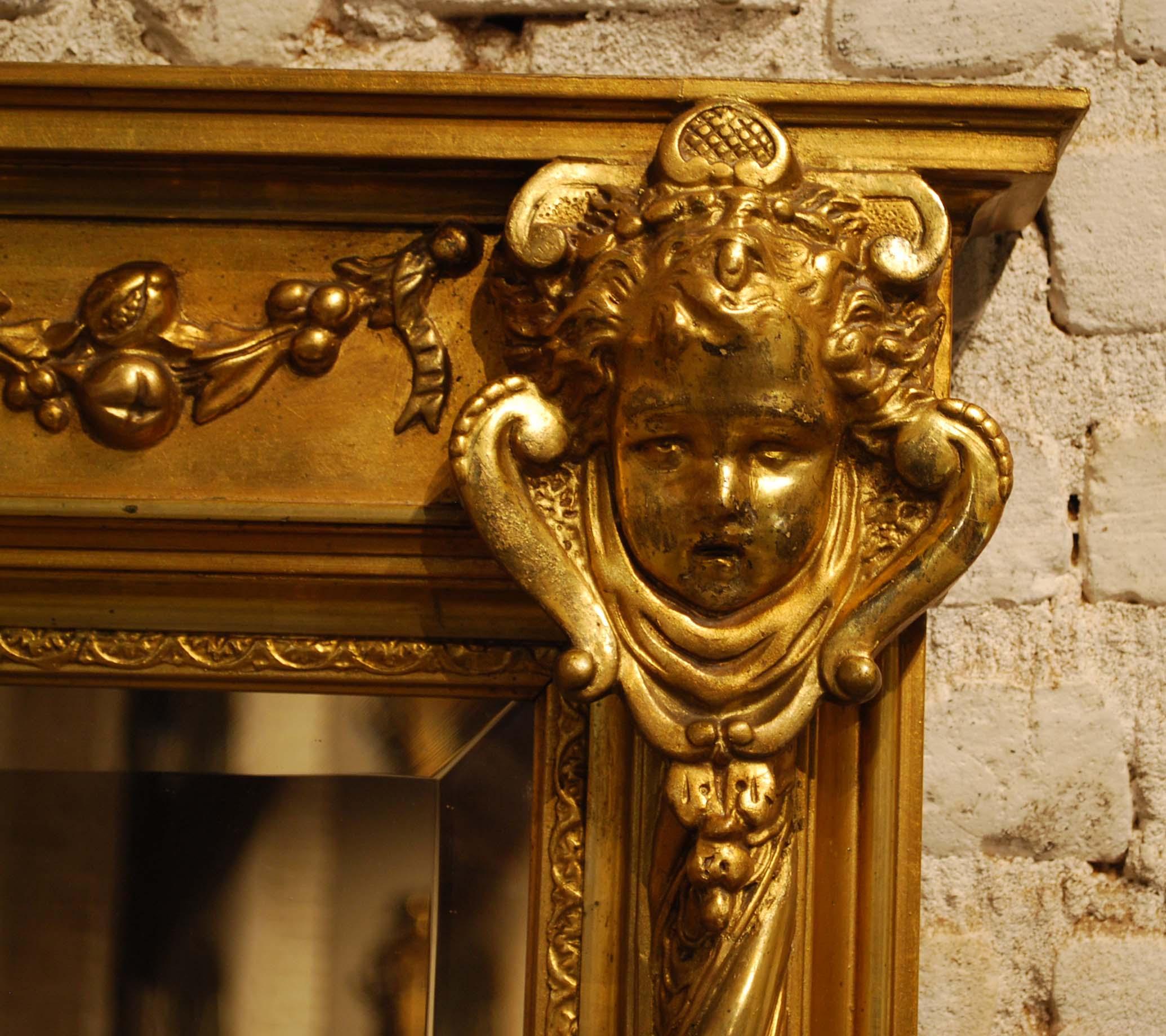 Antique 19th Century French Renaissance Rectangular Mirror with Cherubs 3
