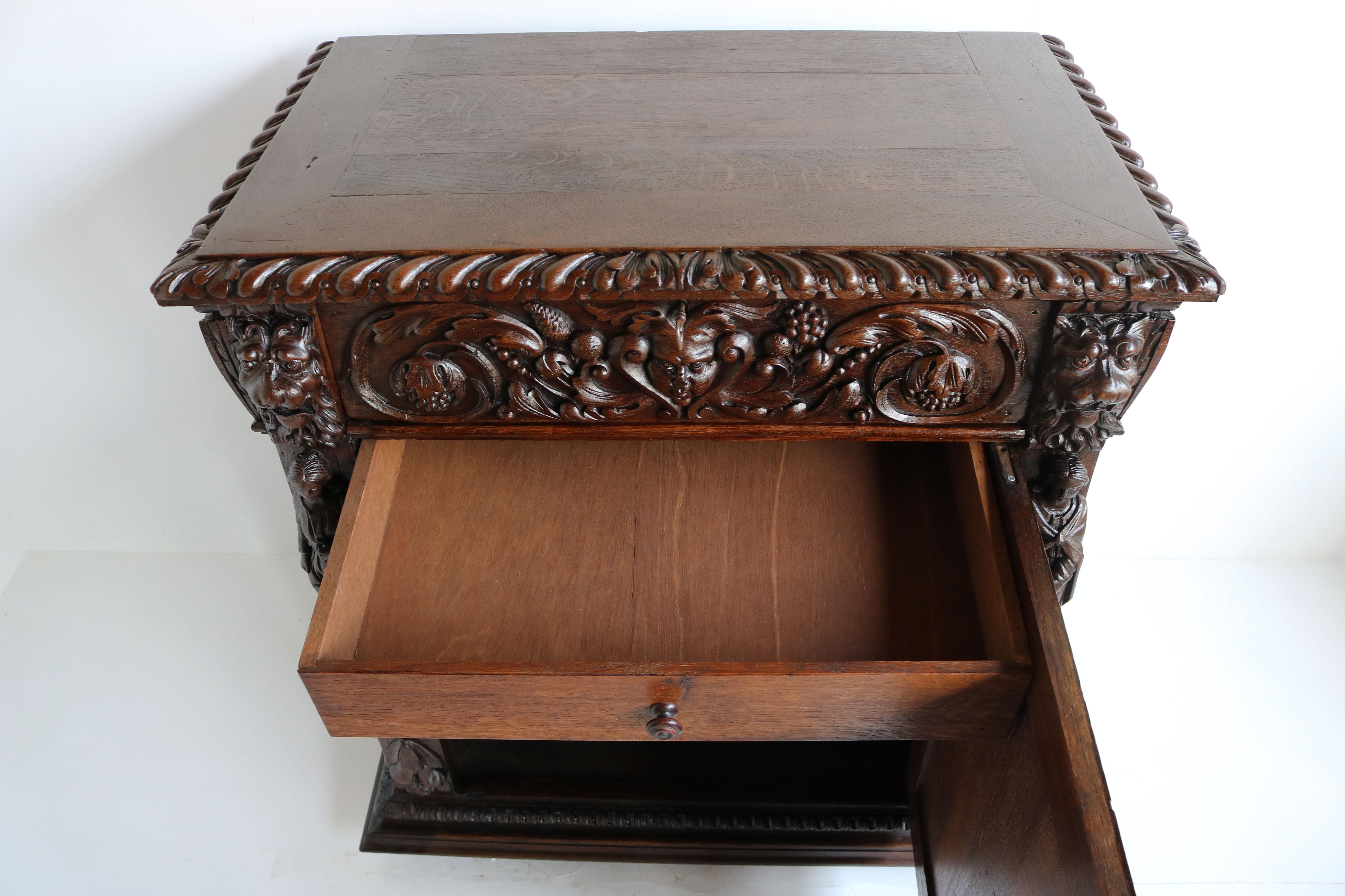 Antique 19th Century French Renaissance Revival Cabinet Lions Dragons Carved Oak 11