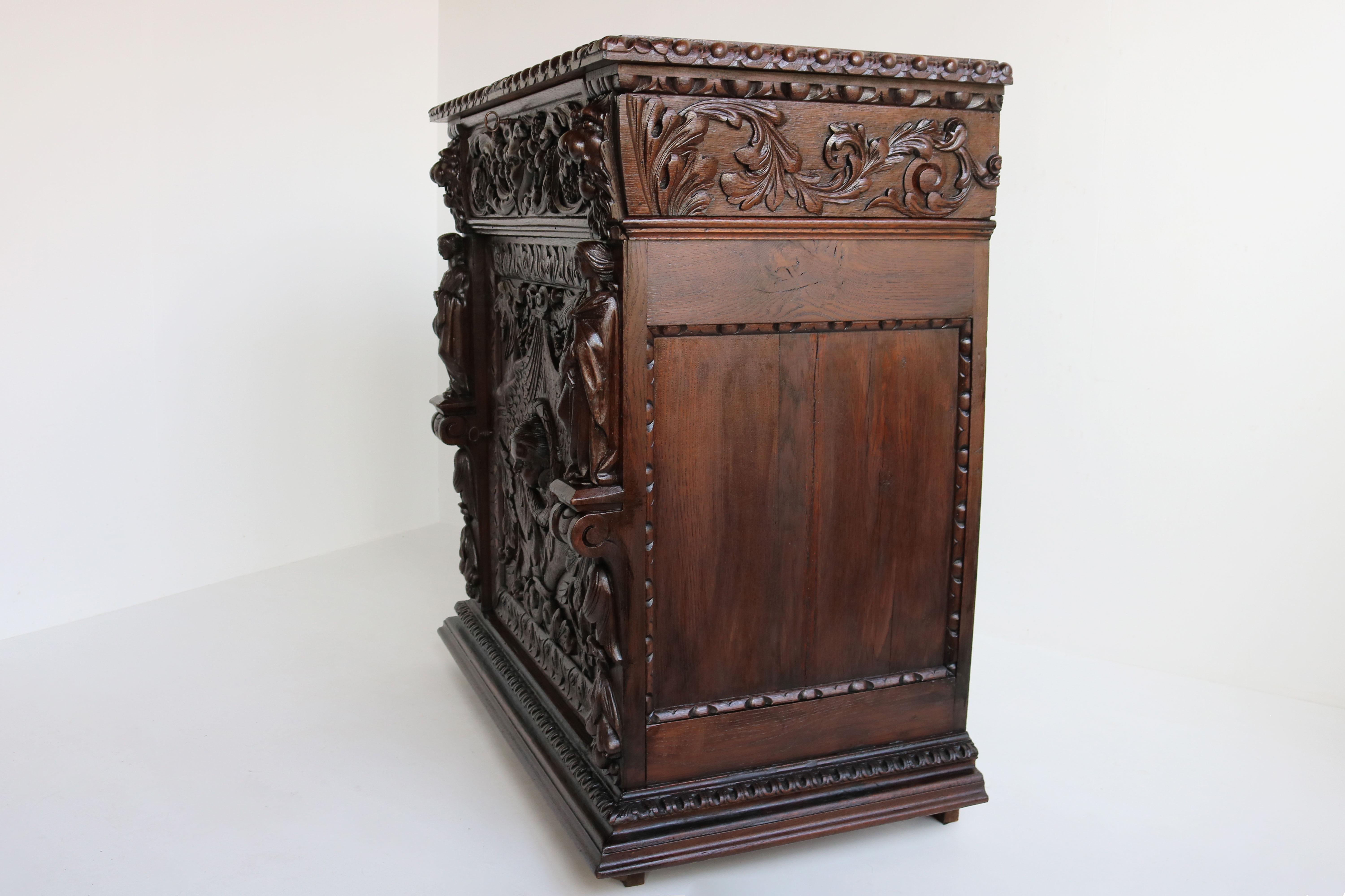Antique 19th Century French Renaissance Revival Cabinet Lions Dragons Carved Oak 12