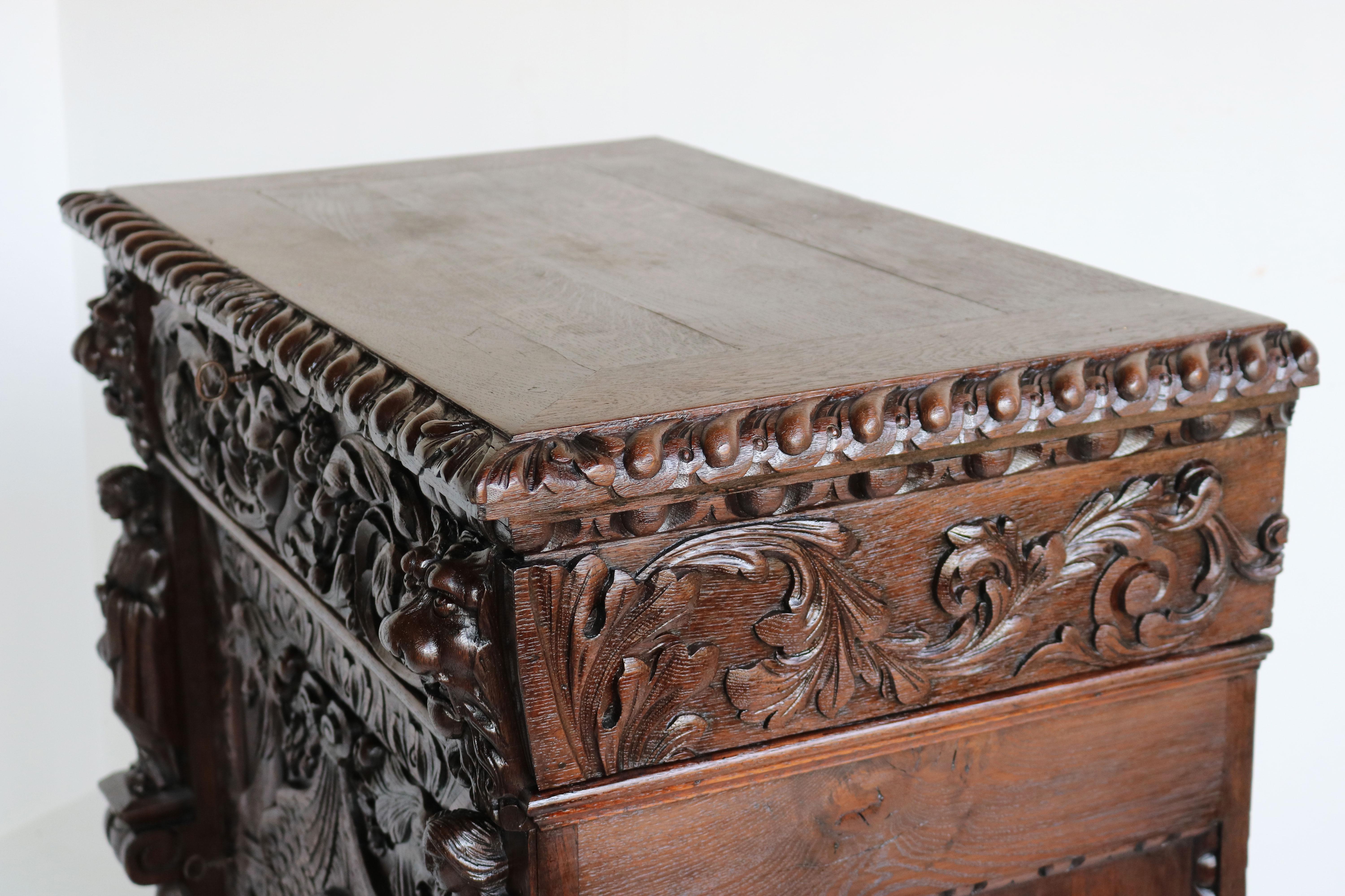 Antique 19th Century French Renaissance Revival Cabinet Lions Dragons Carved Oak 13