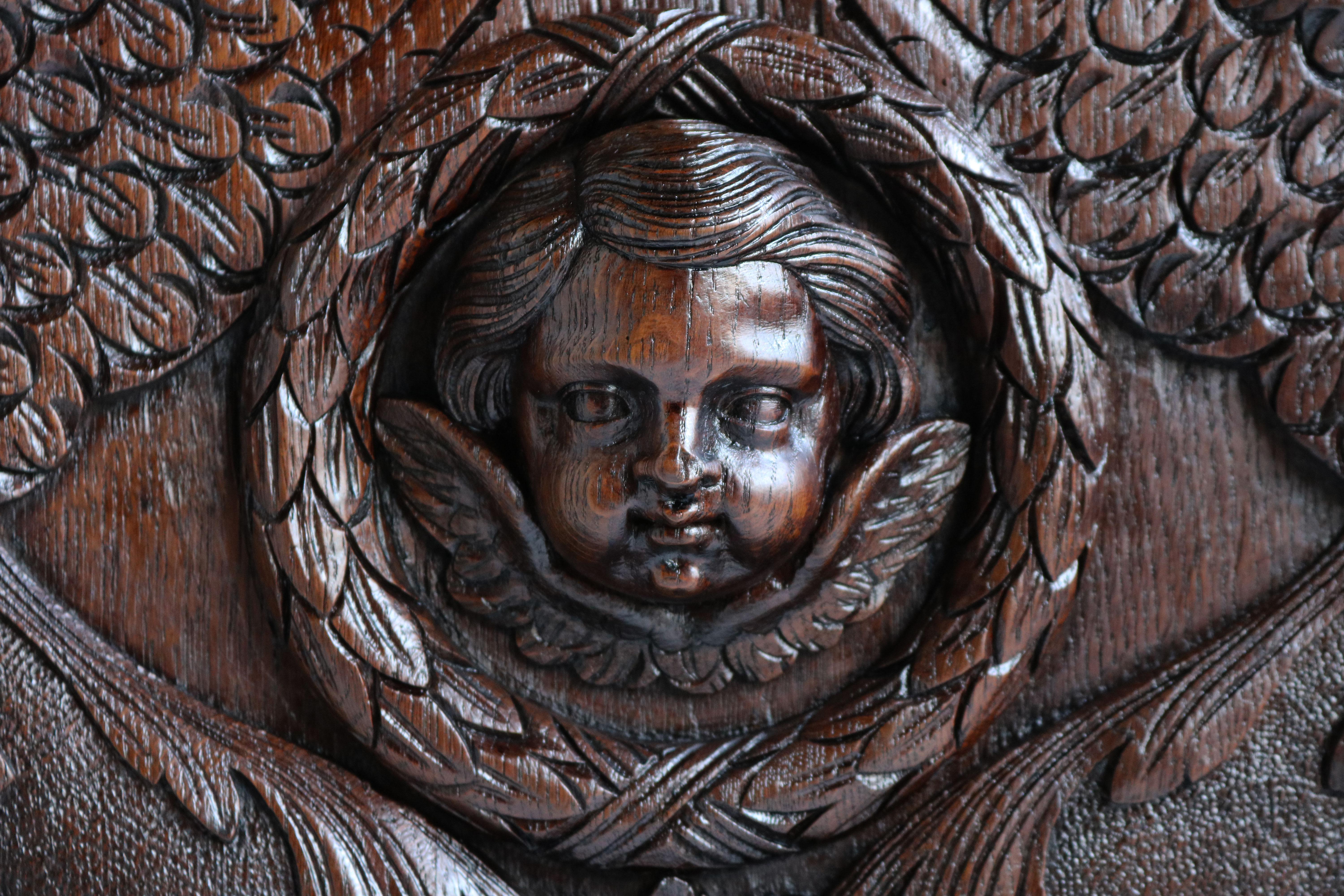 Antique 19th Century French Renaissance Revival Cabinet Lions Dragons Carved Oak 1