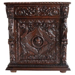 Antique 19th Century French Renaissance Revival Cabinet Lions Dragons Carved Oak