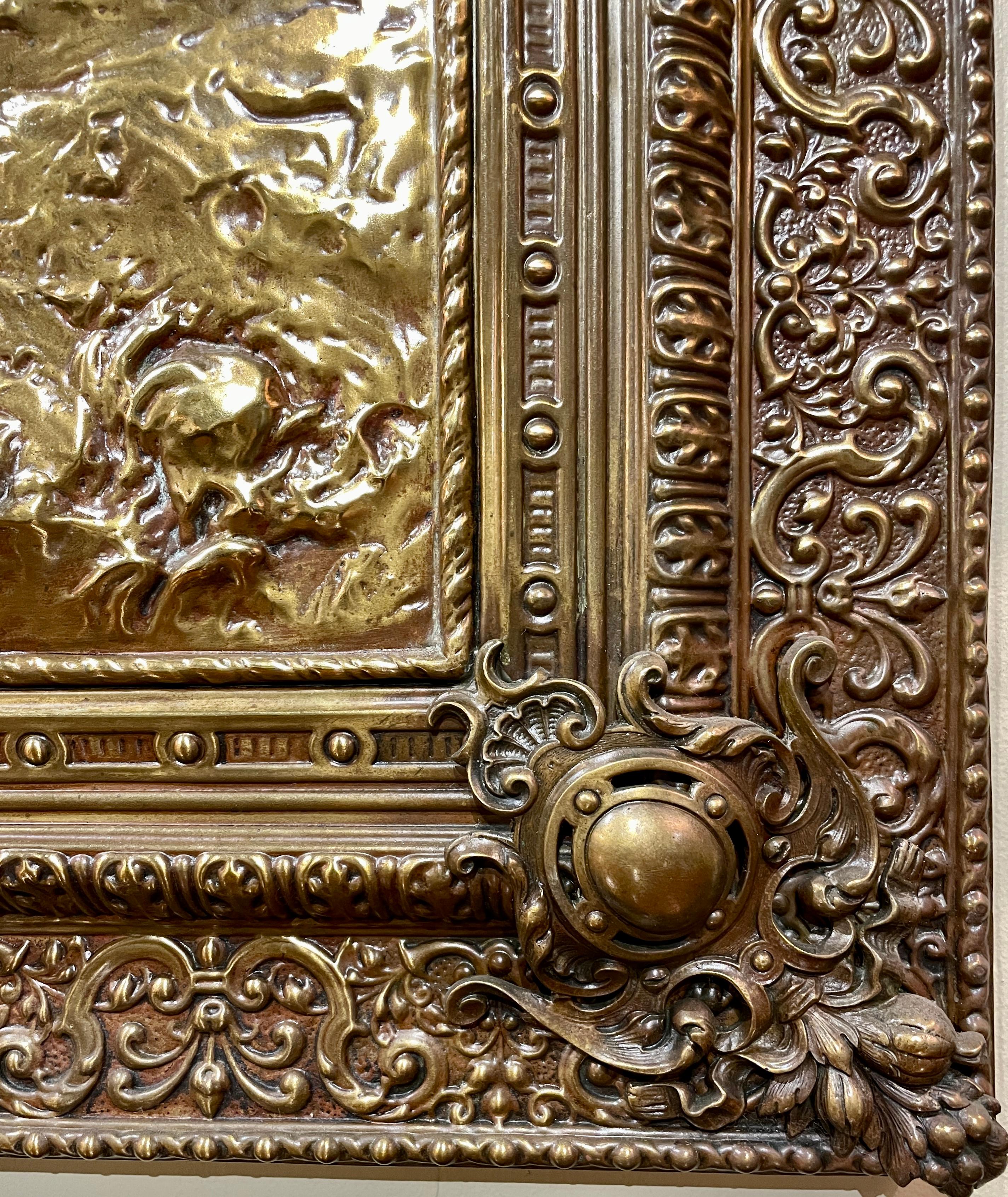 Antique 19th Century French Repoussé Brass Panel, 