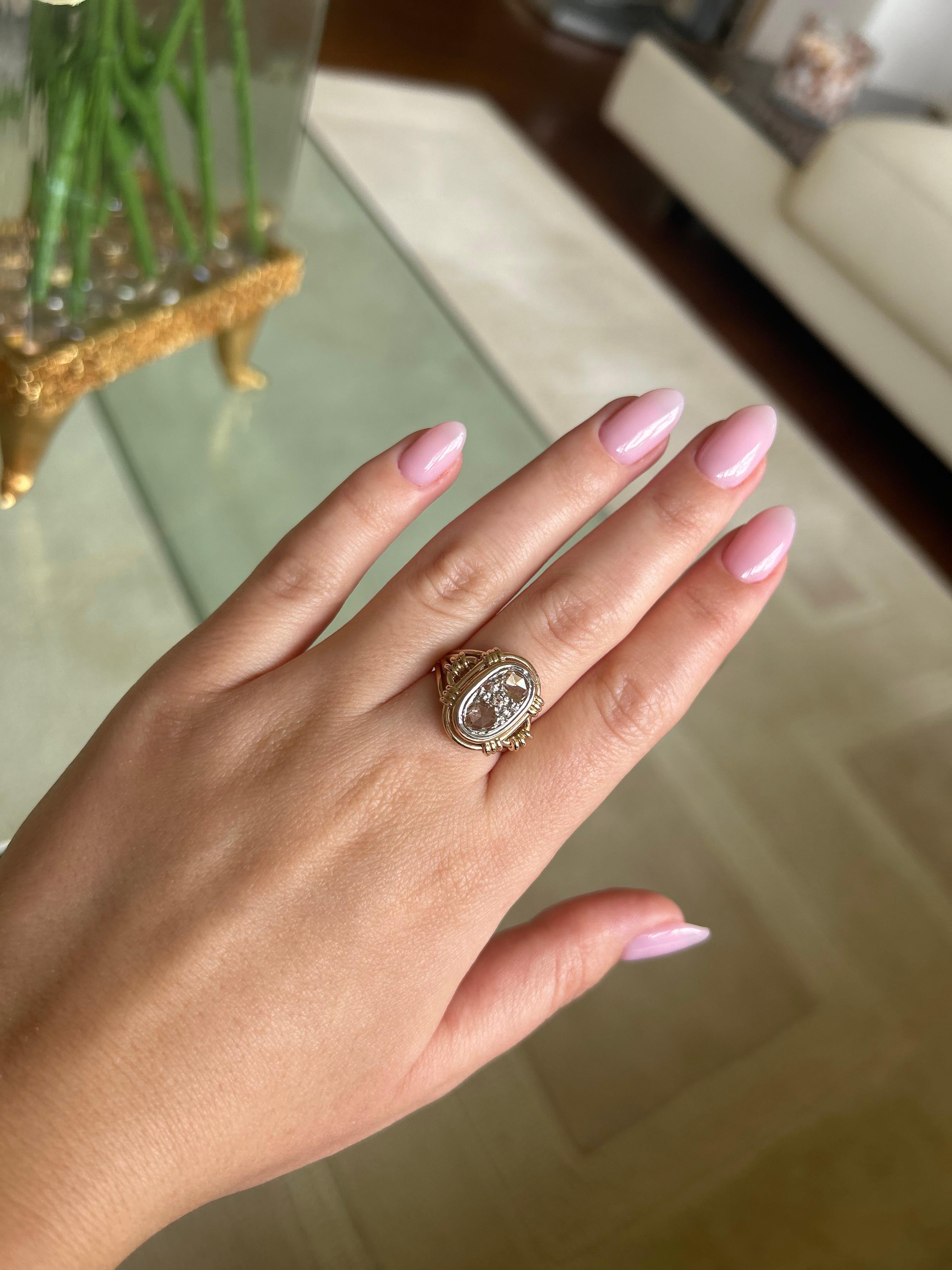 Vittoriano Antique French del XIX secolo, anello con cinque diamanti taglio rosa in oro giallo 18 carati in vendita