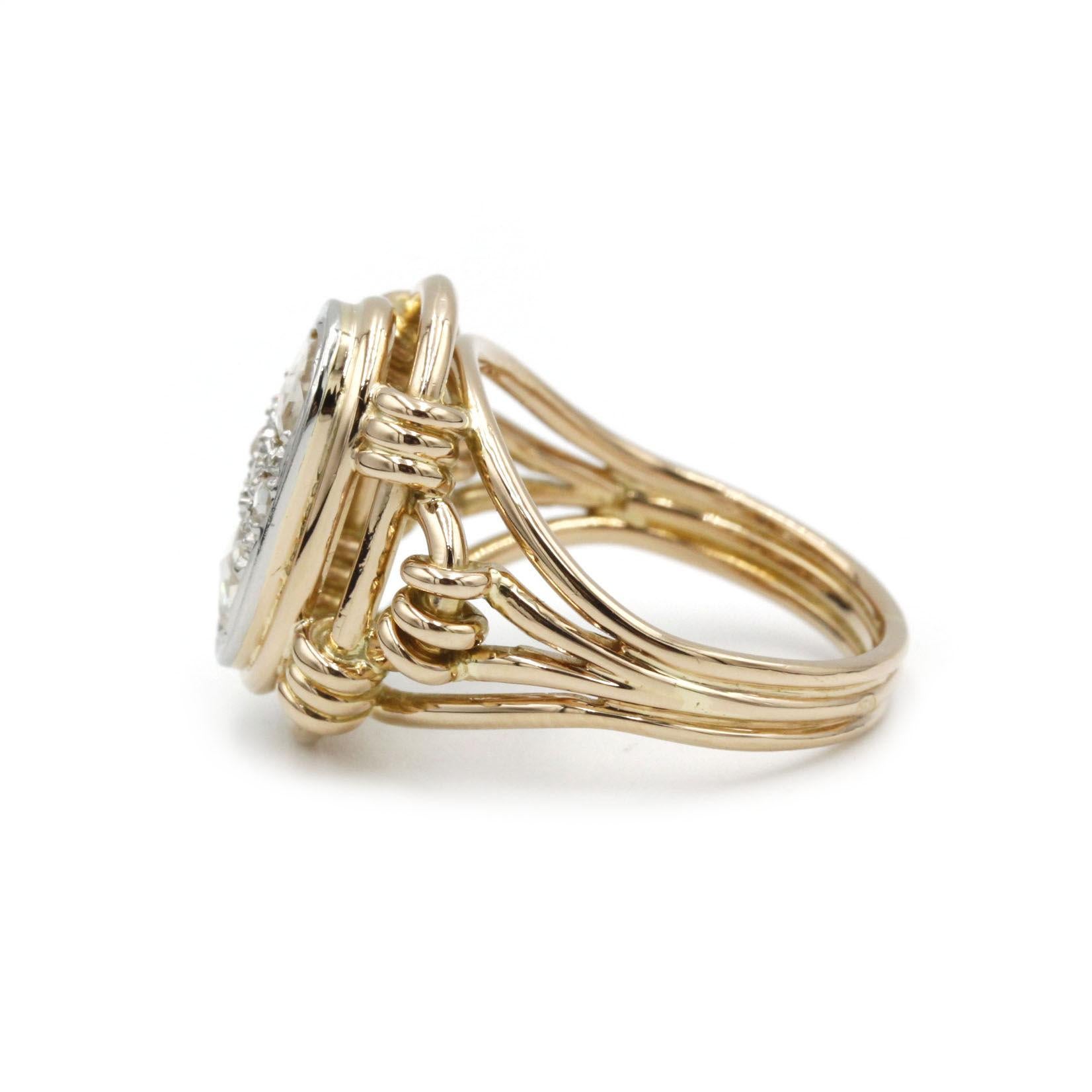 Victorian Antique 19th-Century French Rose-Cut Five-Diamond Ring in 18K Yellow Gold For Sale