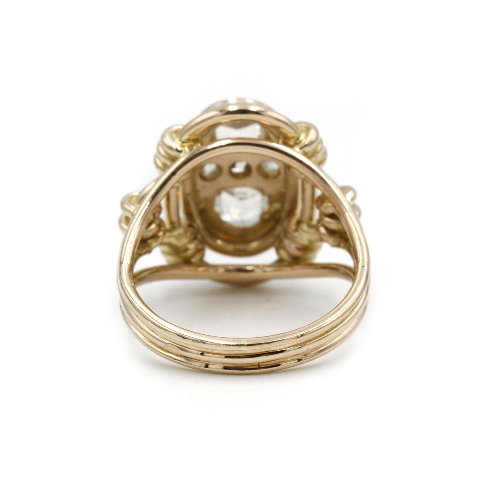 Women's Antique 19th-Century French Rose-Cut Five-Diamond Ring in 18K Yellow Gold For Sale