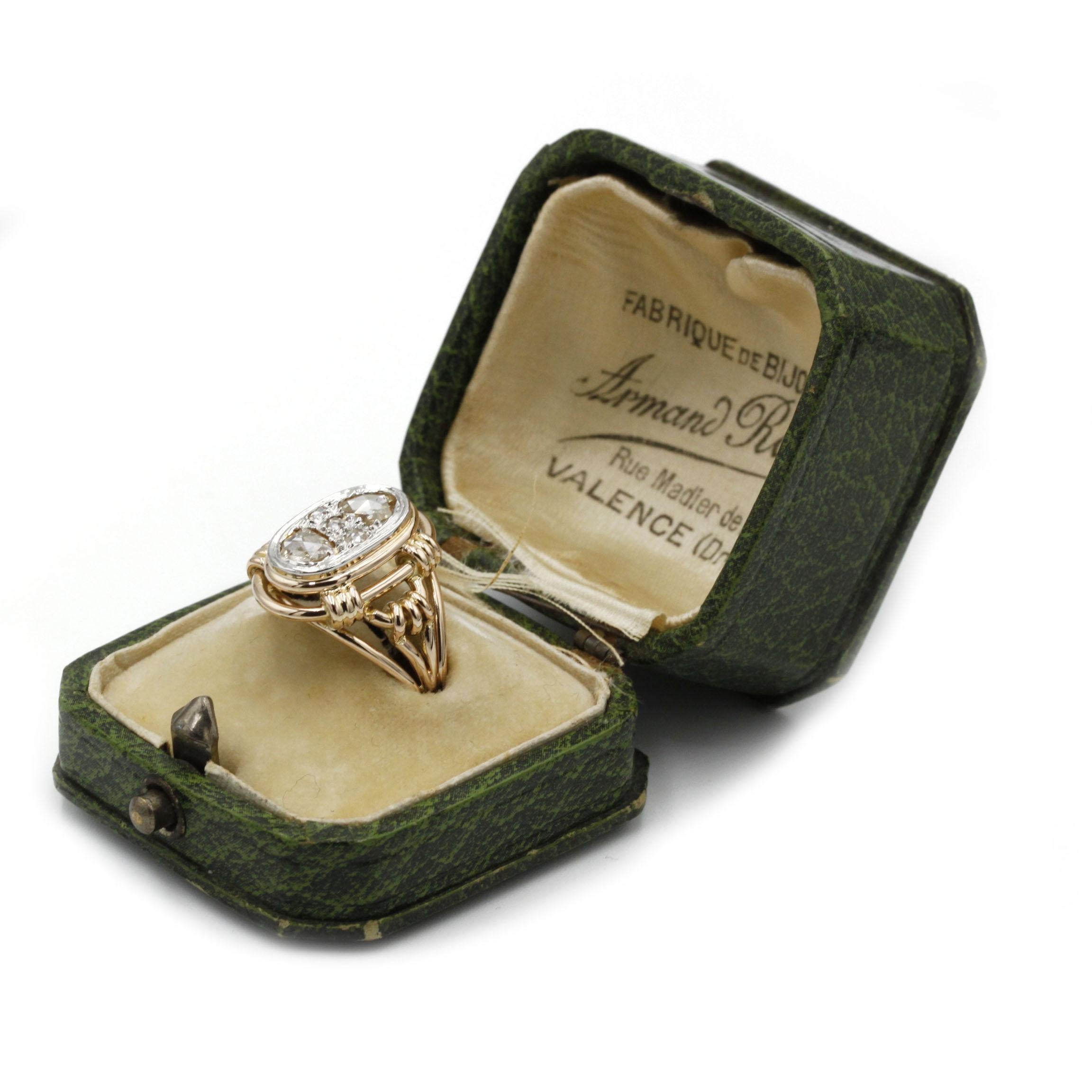 Antique 19th-Century French Rose-Cut Five-Diamond Ring in 18K Yellow Gold For Sale 1