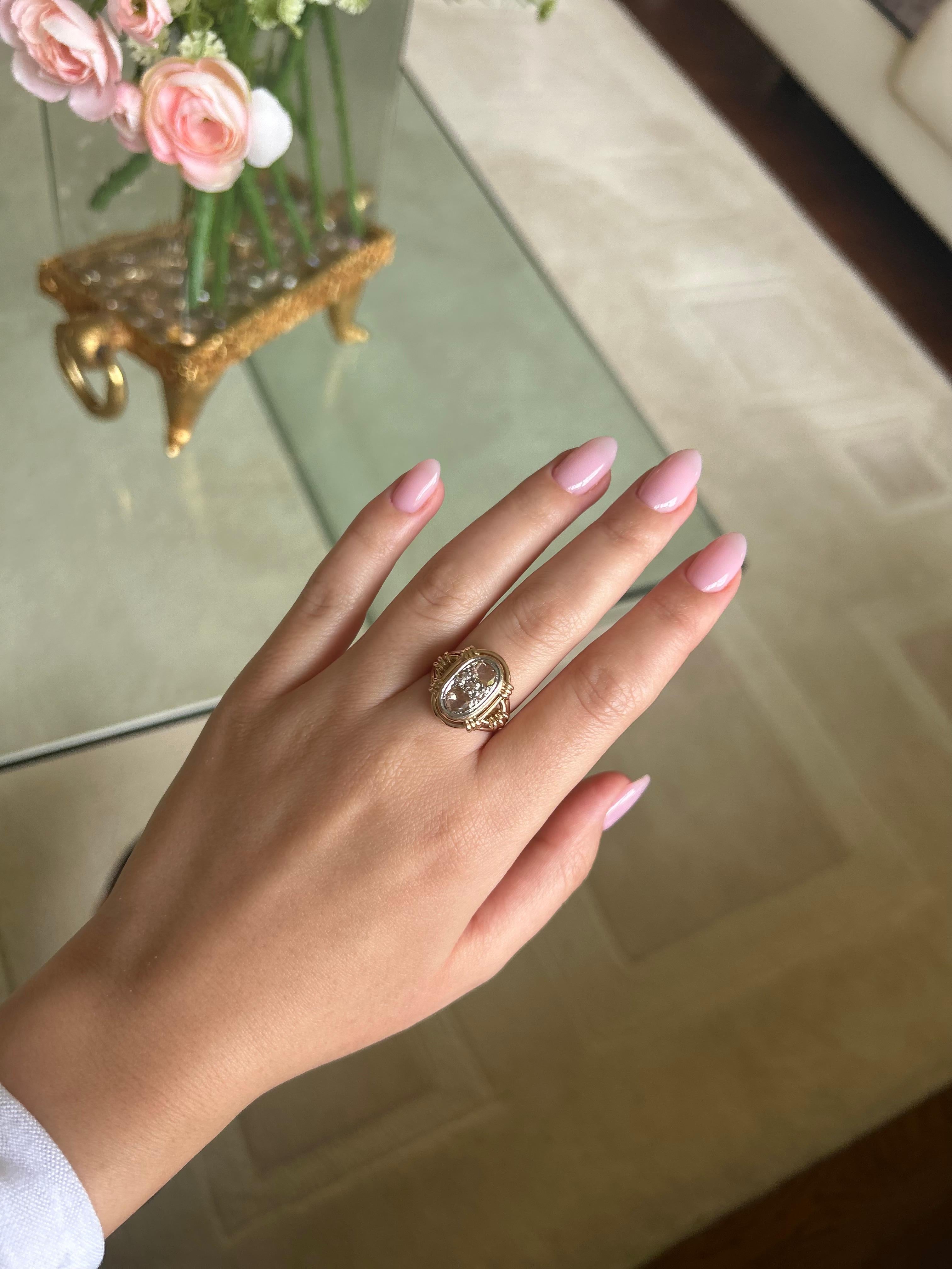 Taglio a rosa Antique French del XIX secolo, anello con cinque diamanti taglio rosa in oro giallo 18 carati in vendita